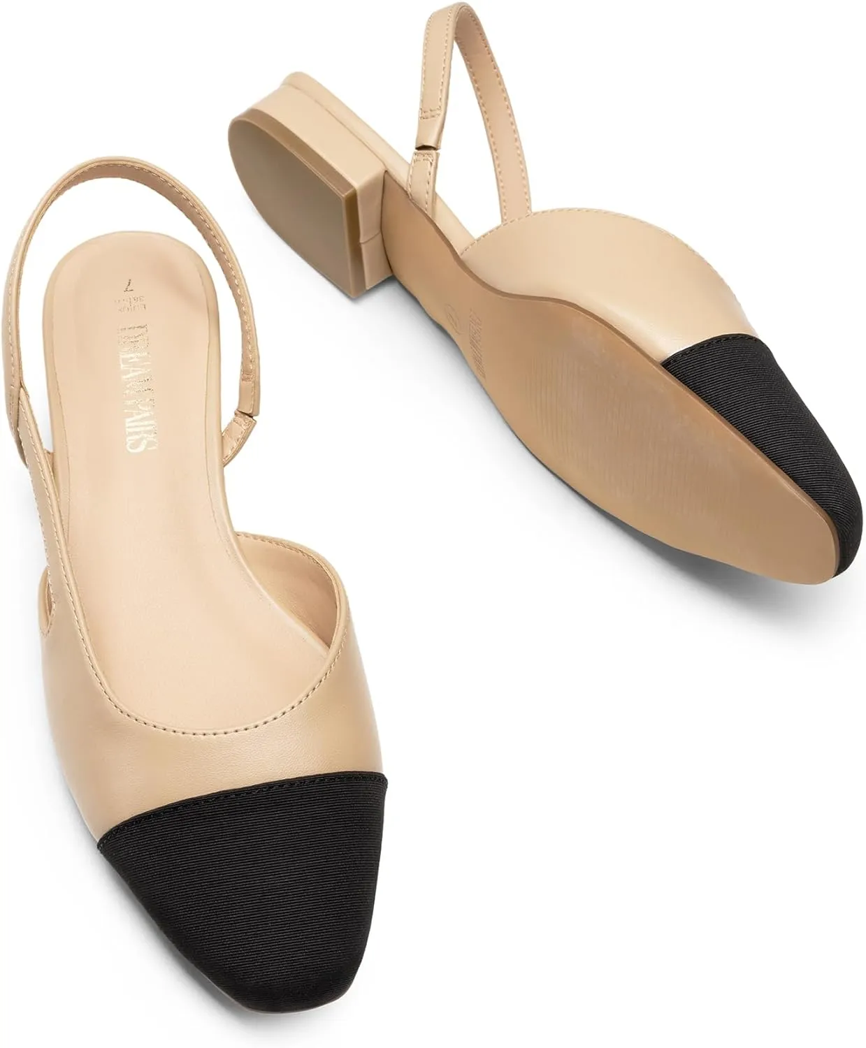 DREAM PAIRS Women's Slingback Flats, Square Toe Flats for Women Dressy Casual Work Office Party, Low Heel Dress Shoes for Women