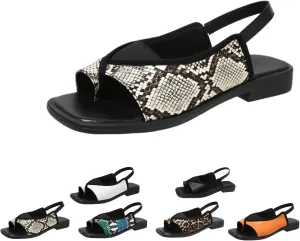 Dressy Flat Sandals for Women Toe Ring Square Opened Toe Back Strap Slip On Slide Summer Trendy Comfortable Beach Sandals