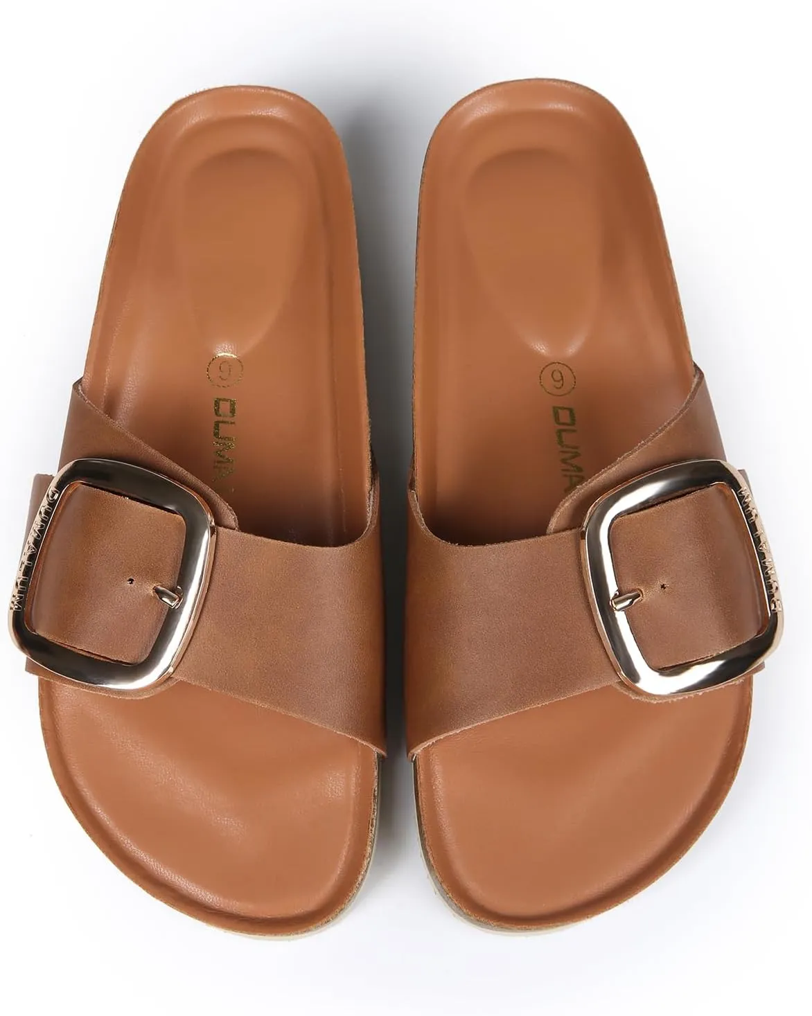 Dumalum Womens Slides Sandals Cork Footbed Flat Sandals Comfort Open Toe Buckle Flip Flops Slip On Home Slippers for Dressy Summer Beach Essentials