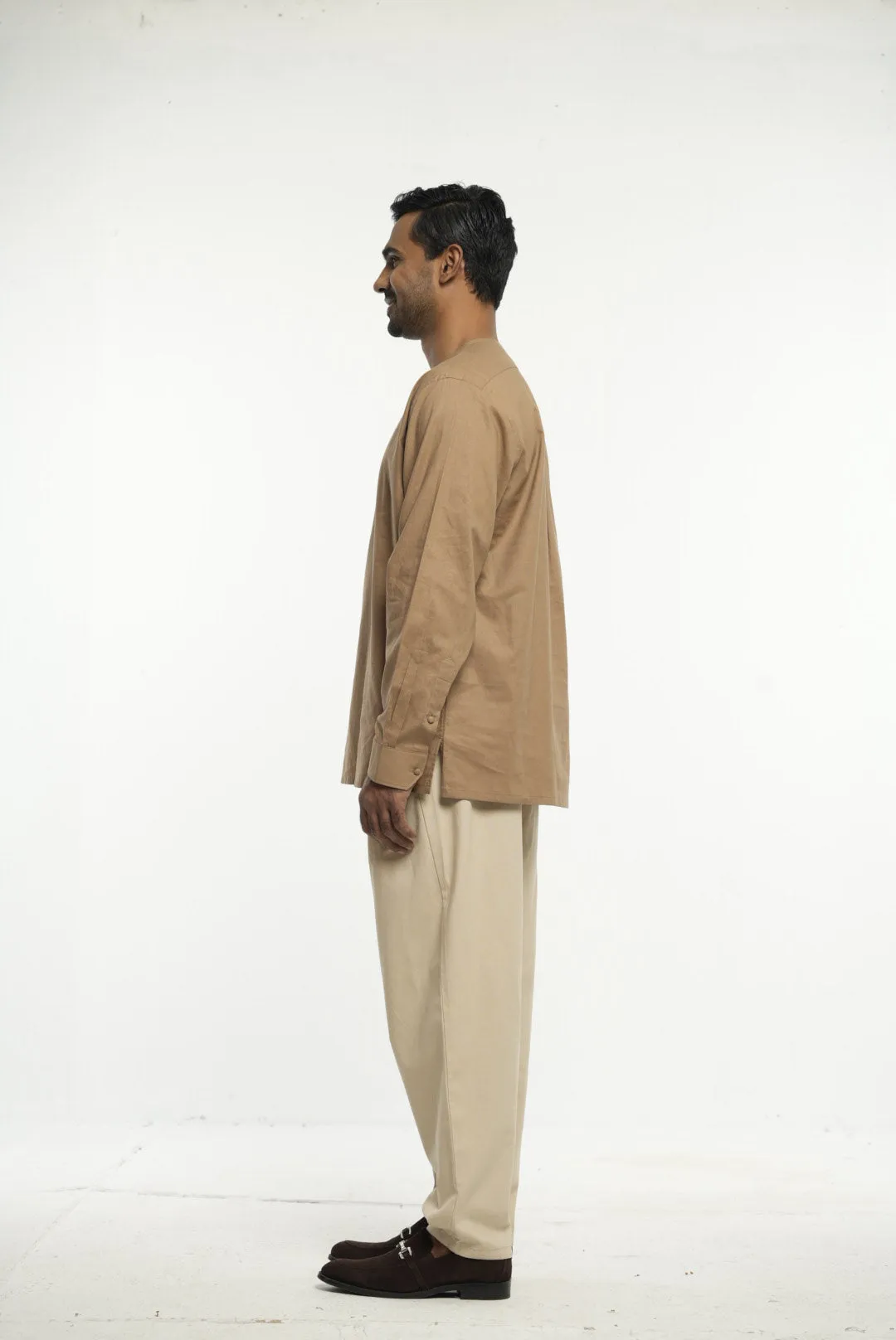 Earthy Brown Traditional Tunic with Embroidered Detailing