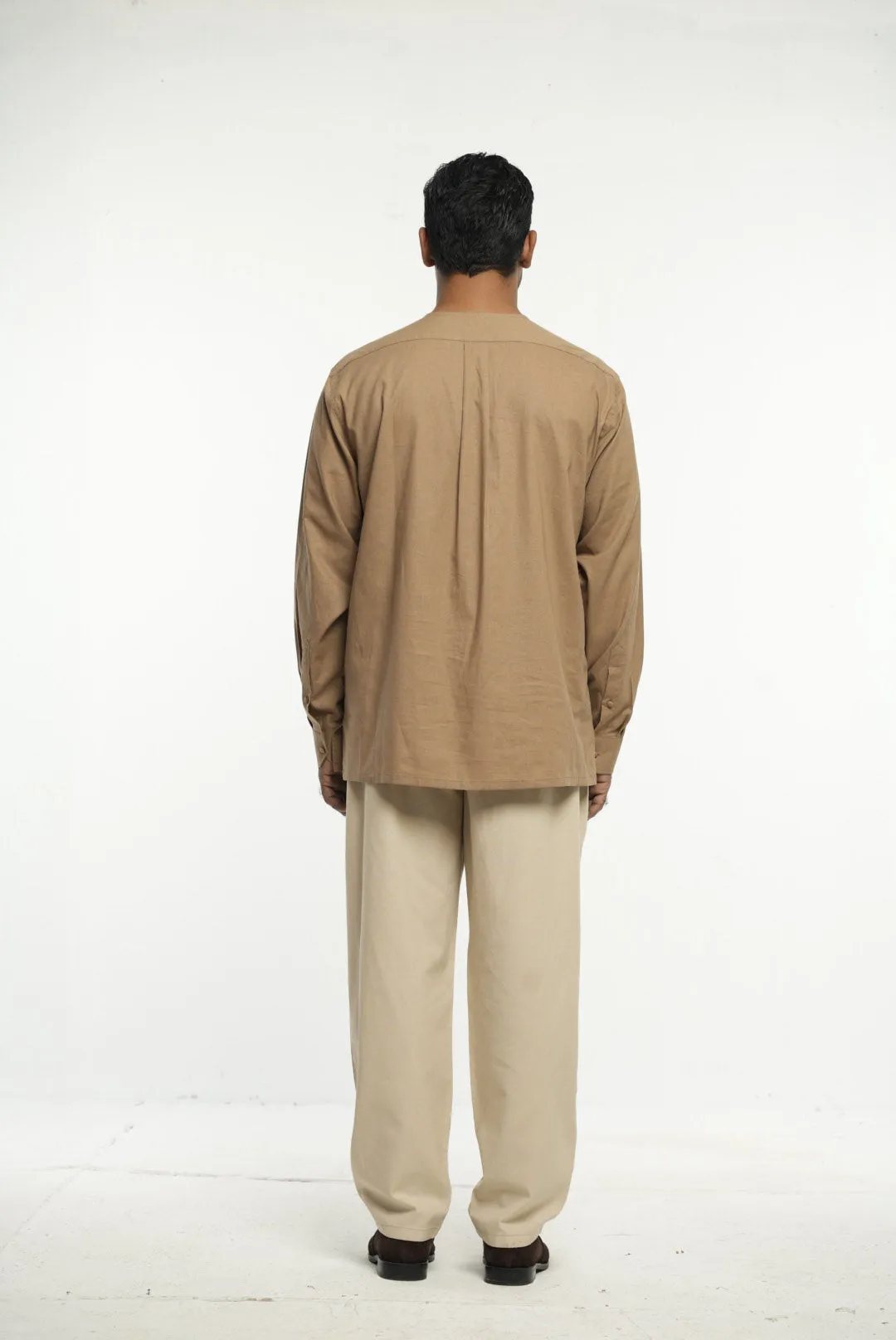 Earthy Brown Traditional Tunic with Embroidered Detailing