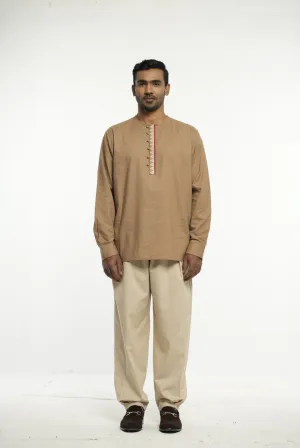 Earthy Brown Traditional Tunic with Embroidered Detailing