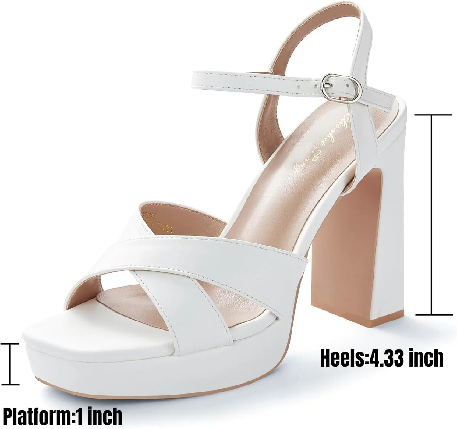 Elisabet Tang Chunky Platform Heeled Sandals for Women Sexy Square Toe Heels High Ankle Strappy Sandals for Summer Wedding Party Prom and Dating