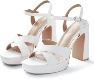 Elisabet Tang Chunky Platform Heeled Sandals for Women Sexy Square Toe Heels High Ankle Strappy Sandals for Summer Wedding Party Prom and Dating