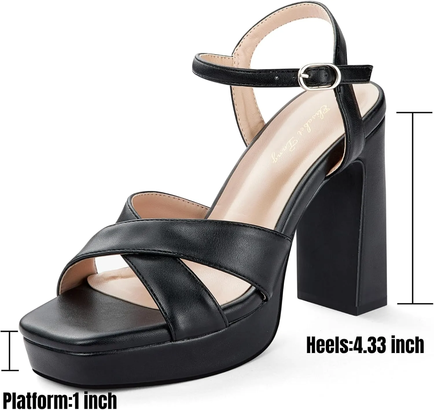 Elisabet Tang Chunky Platform Heeled Sandals for Women Sexy Square Toe Heels High Ankle Strappy Sandals for Summer Wedding Party Prom and Dating