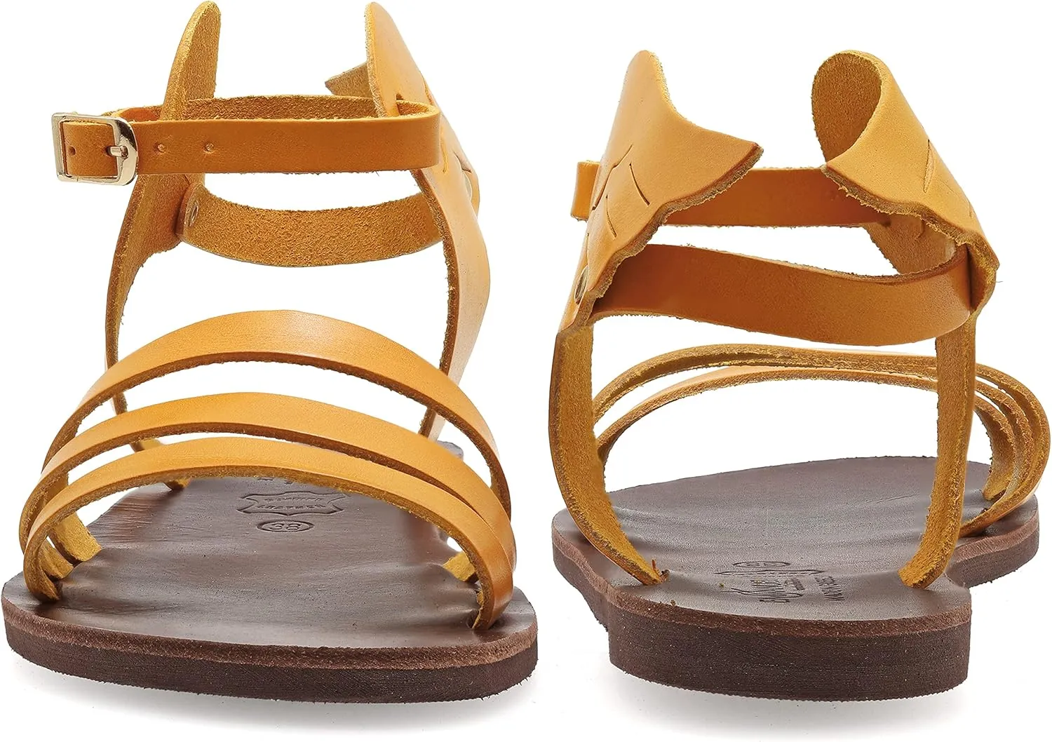 Emmanuela Ancient Greek Leather Sandals with adjustable buckle strap, Quality Handmade Summer Shoes for Women, Boho Chic Strappy Sandals with Wings Rose Gold, White, Black, Yellow