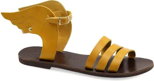 Emmanuela Ancient Greek Leather Sandals with adjustable buckle strap, Quality Handmade Summer Shoes for Women, Boho Chic Strappy Sandals with Wings Rose Gold, White, Black, Yellow