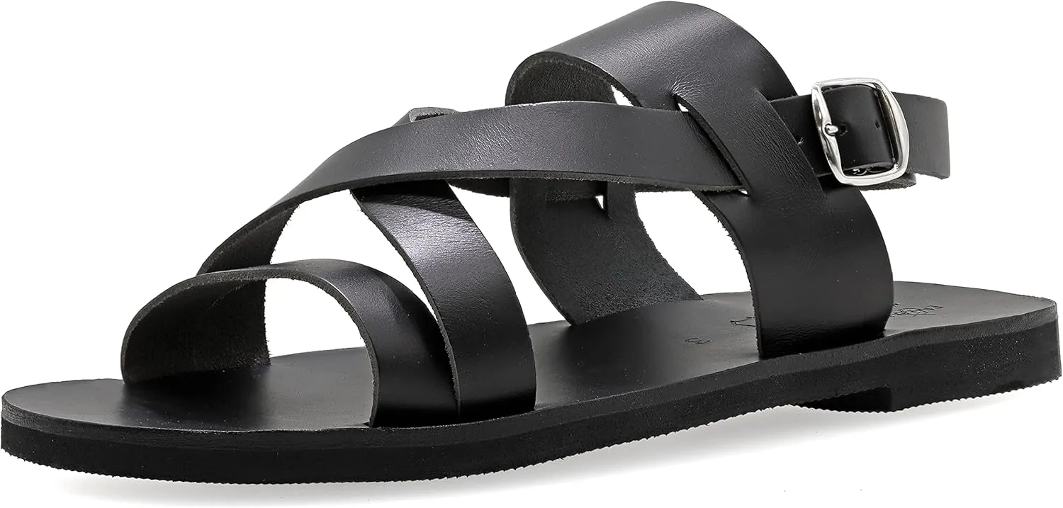 Emmanuela Ancient Greek Style Leather Fisherman Sandals for Men, Handmade Leather Open Toe Men's Sandals, Quality Adjustable Buckle Summer Shoes Black, Brown, Beige