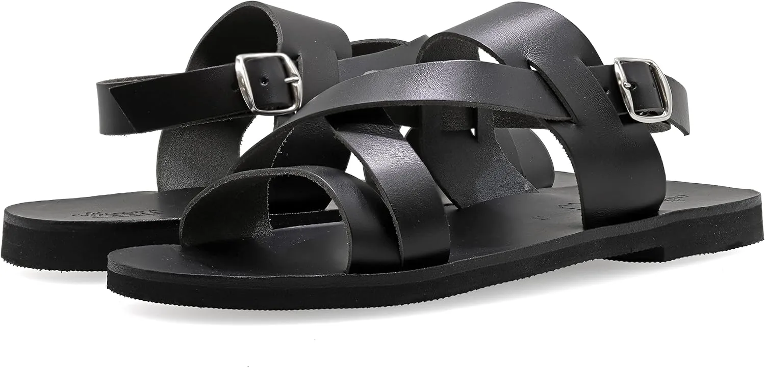Emmanuela Ancient Greek Style Leather Fisherman Sandals for Men, Handmade Leather Open Toe Men's Sandals, Quality Adjustable Buckle Summer Shoes Black, Brown, Beige