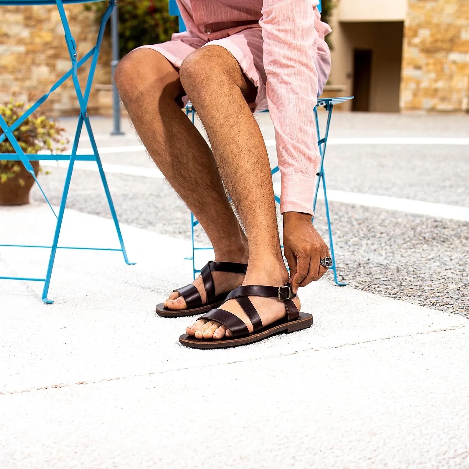 Emmanuela Greek Leather Gladiator Sandals for Men, Quality Handmade Men's Sandals with adjustable Buckle Strap, Mens Strappy Summer Shoes