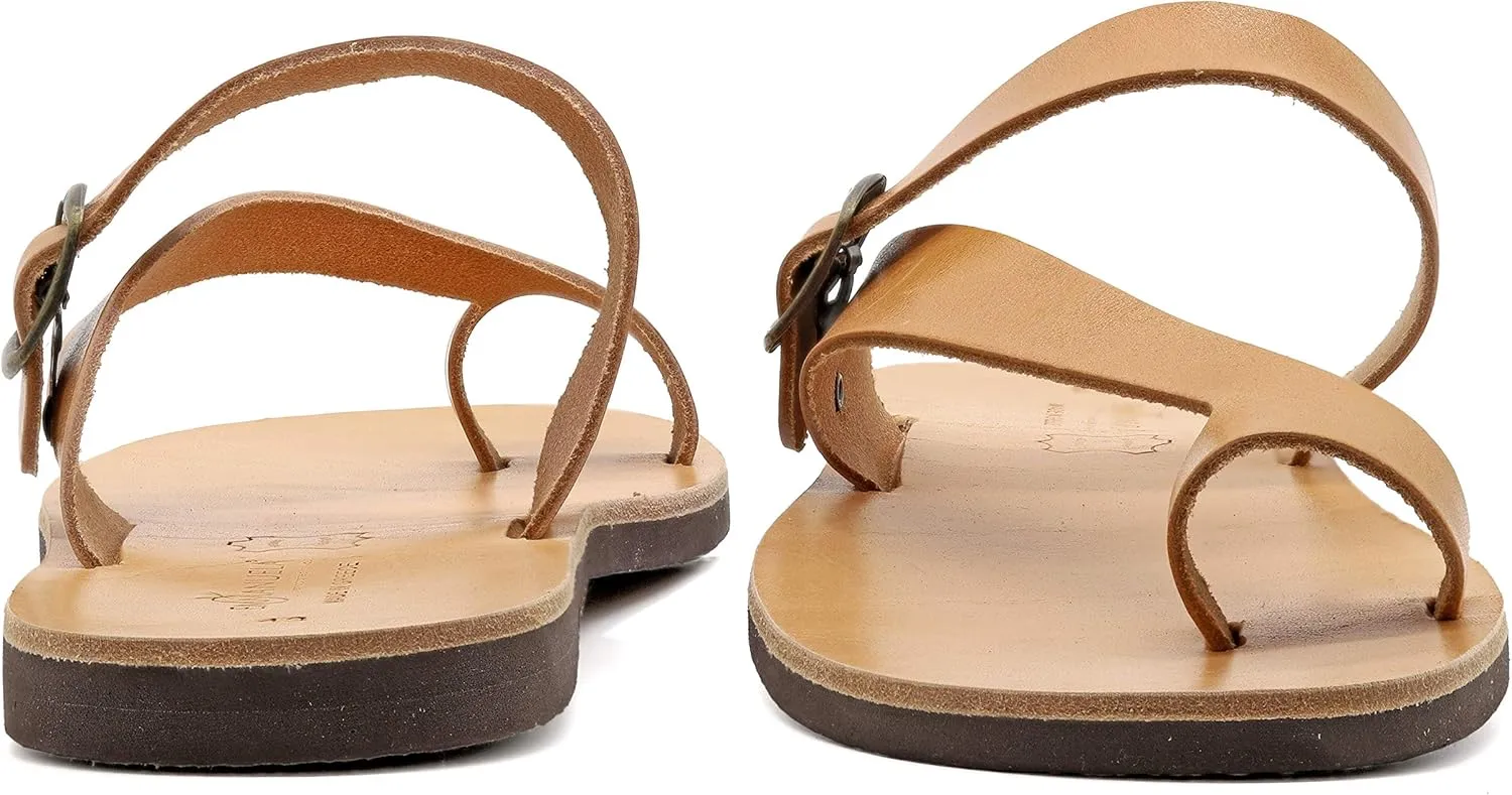 Emmanuela Greek Leather Ring Toe Sandals for Men, Quality Handmade Men's Sandals with adjustable Buckle Strap, Mens Strappy Summer Shoes