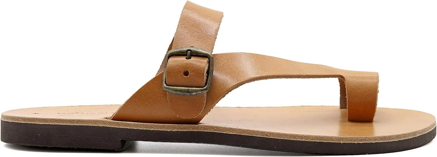 Emmanuela Greek Leather Ring Toe Sandals for Men, Quality Handmade Men's Sandals with adjustable Buckle Strap, Mens Strappy Summer Shoes