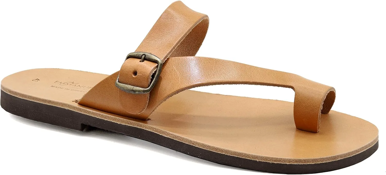 Emmanuela Greek Leather Ring Toe Sandals for Men, Quality Handmade Men's Sandals with adjustable Buckle Strap, Mens Strappy Summer Shoes