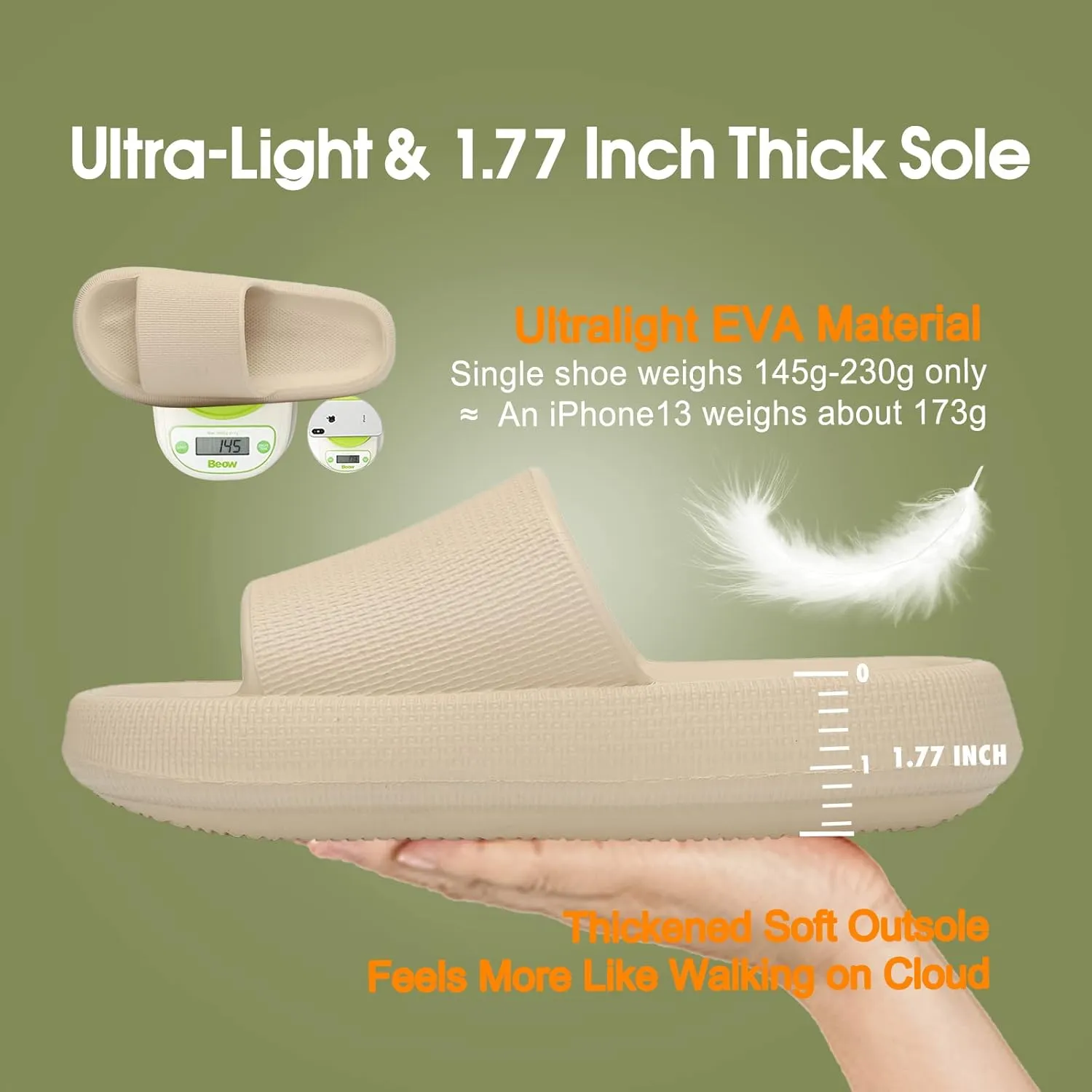 EQUICK Cloud Slides Pillow Slippers for Women and Men | Shower Slippers Bathroom Sandals | Ultra Soft | Cushioned Thick Sole | Indoor & Outdoor