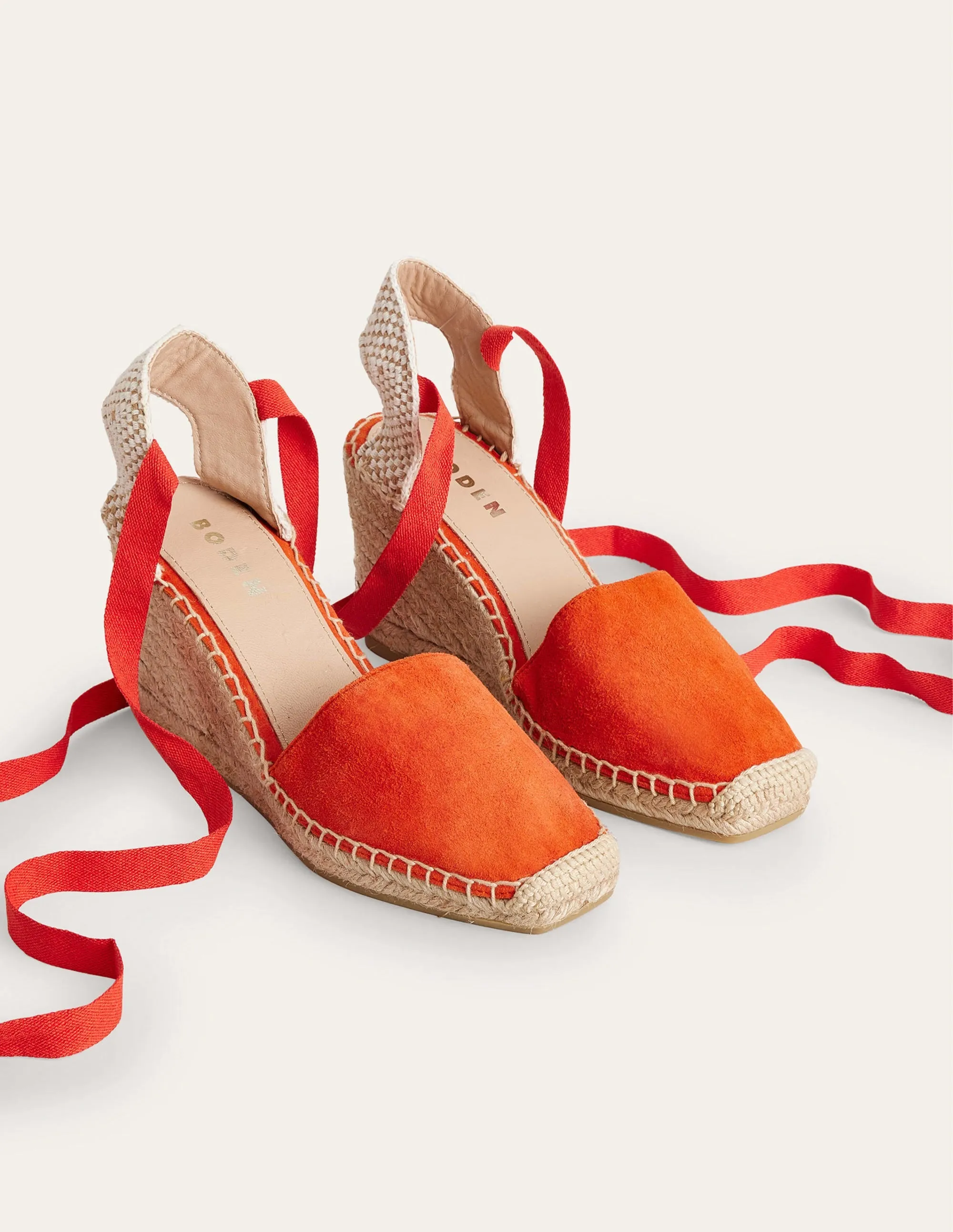 Espadrilles mit Keilabsatz und eckiger Zehenpartie-Zinnoberrot