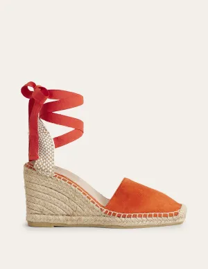 Espadrilles mit Keilabsatz und eckiger Zehenpartie-Zinnoberrot
