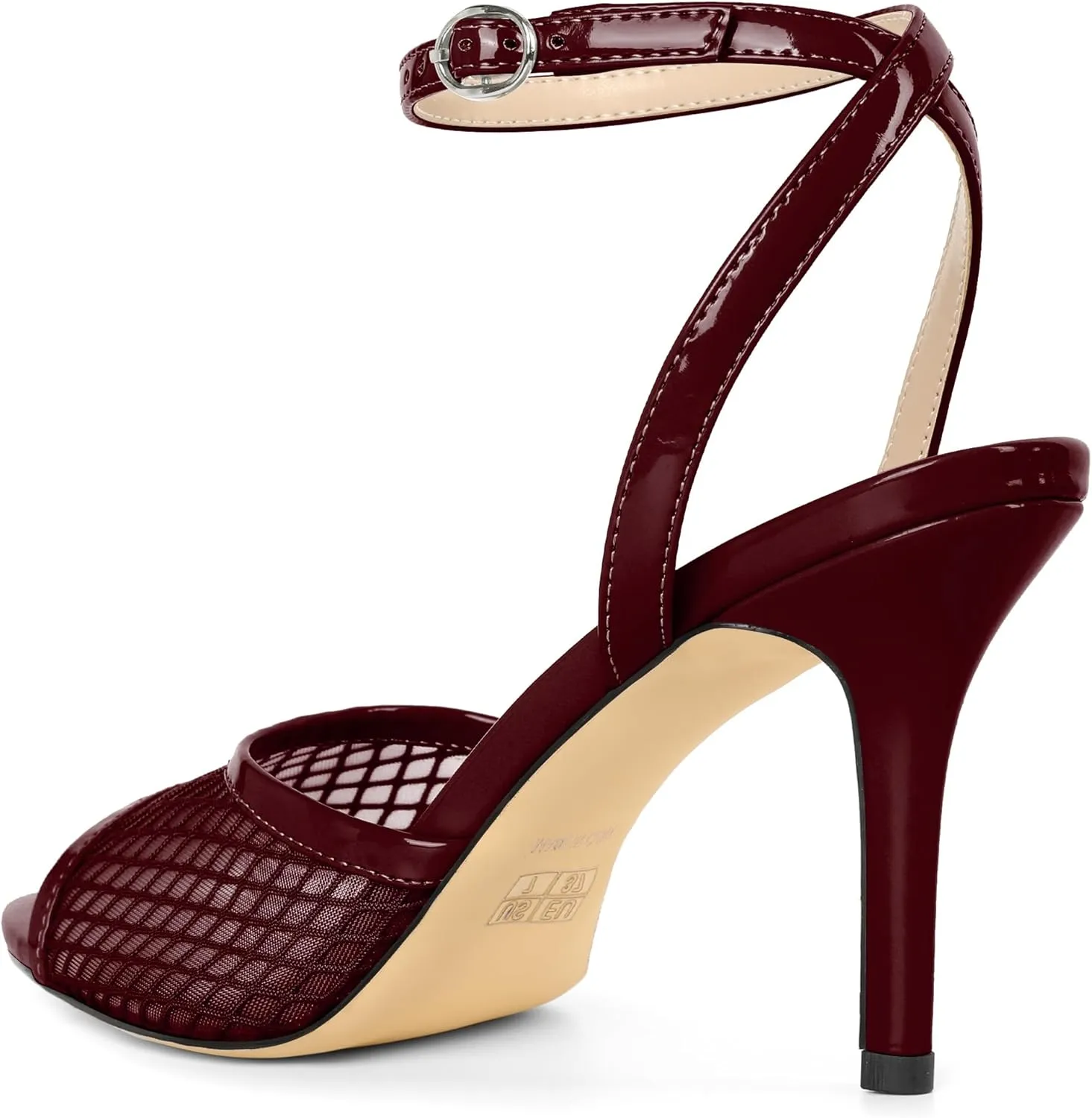 Esvowido Womens Mesh Heeled Sandals Pointed Peep Toe Ankle Strap 3.5 Inch Stiletto Heels for Wedding Office Party