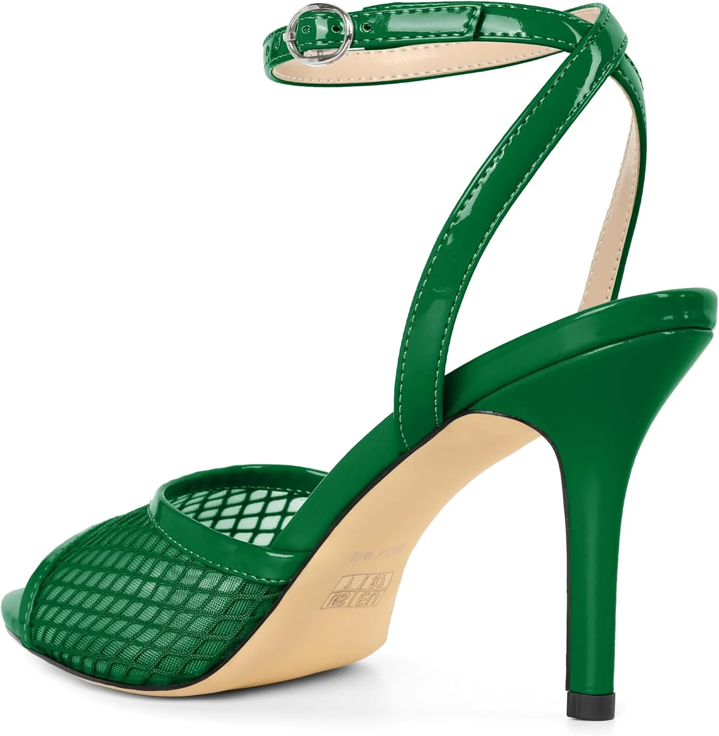 Esvowido Womens Mesh Heeled Sandals Pointed Peep Toe Ankle Strap 3.5 Inch Stiletto Heels for Wedding Office Party