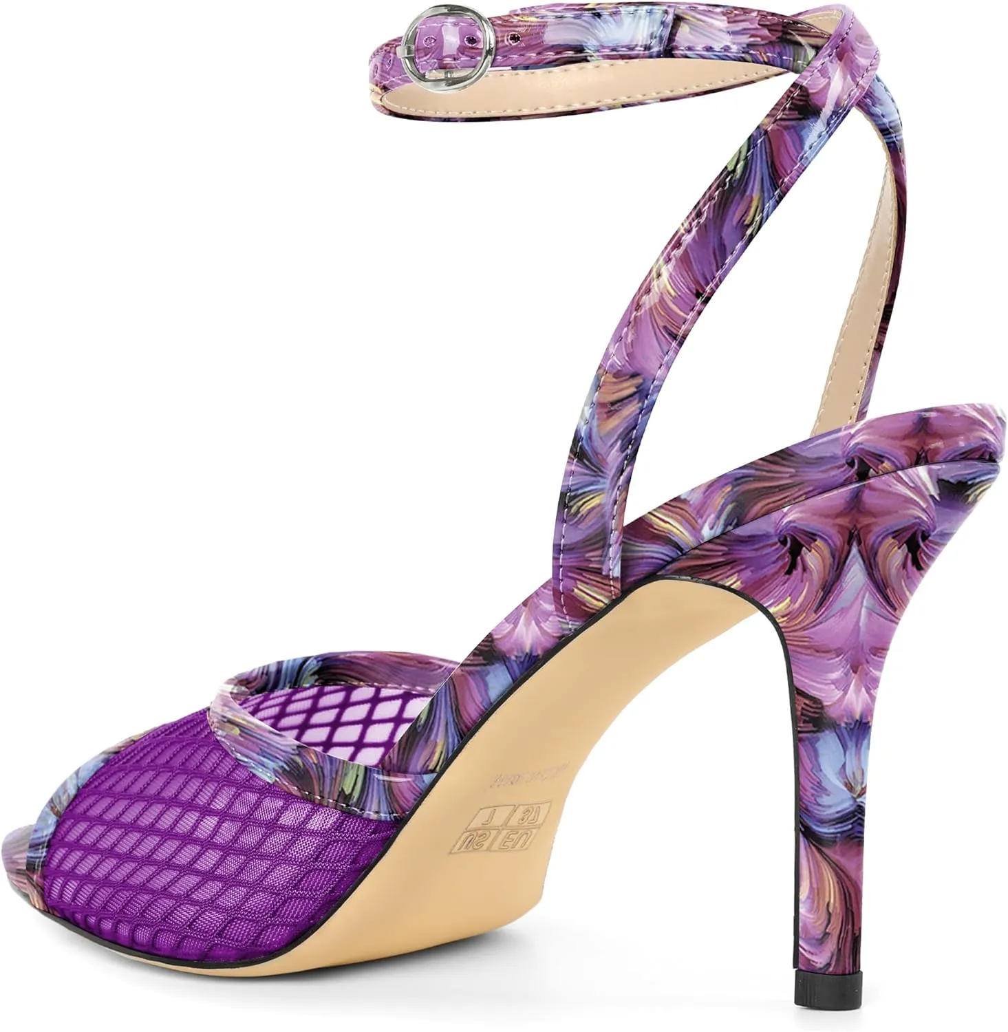 Esvowido Womens Mesh Heeled Sandals Pointed Peep Toe Ankle Strap 3.5 Inch Stiletto Heels for Wedding Office Party