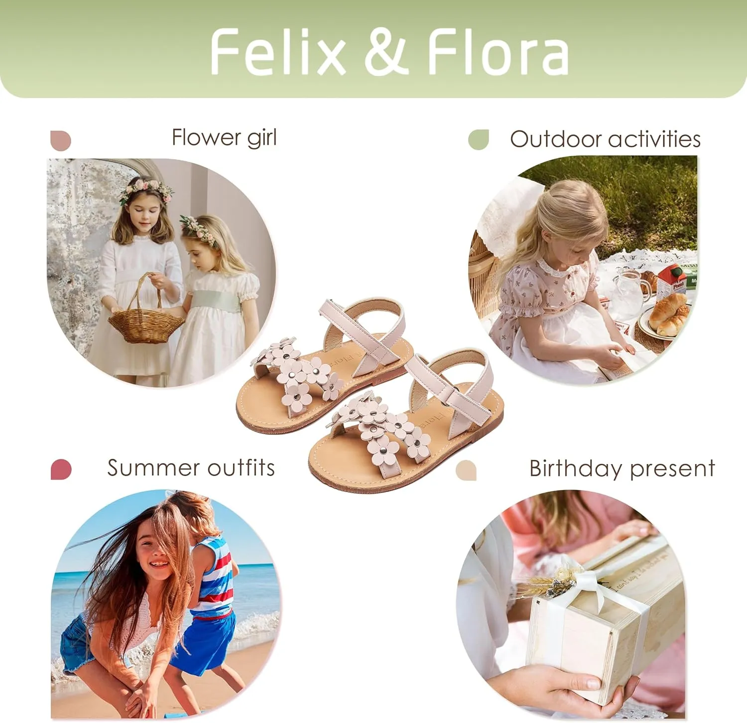 Felix & Flora Toddler Girl Sandals -Flower Girl Dress Shoes Open Toe Little Kid Summer Flats