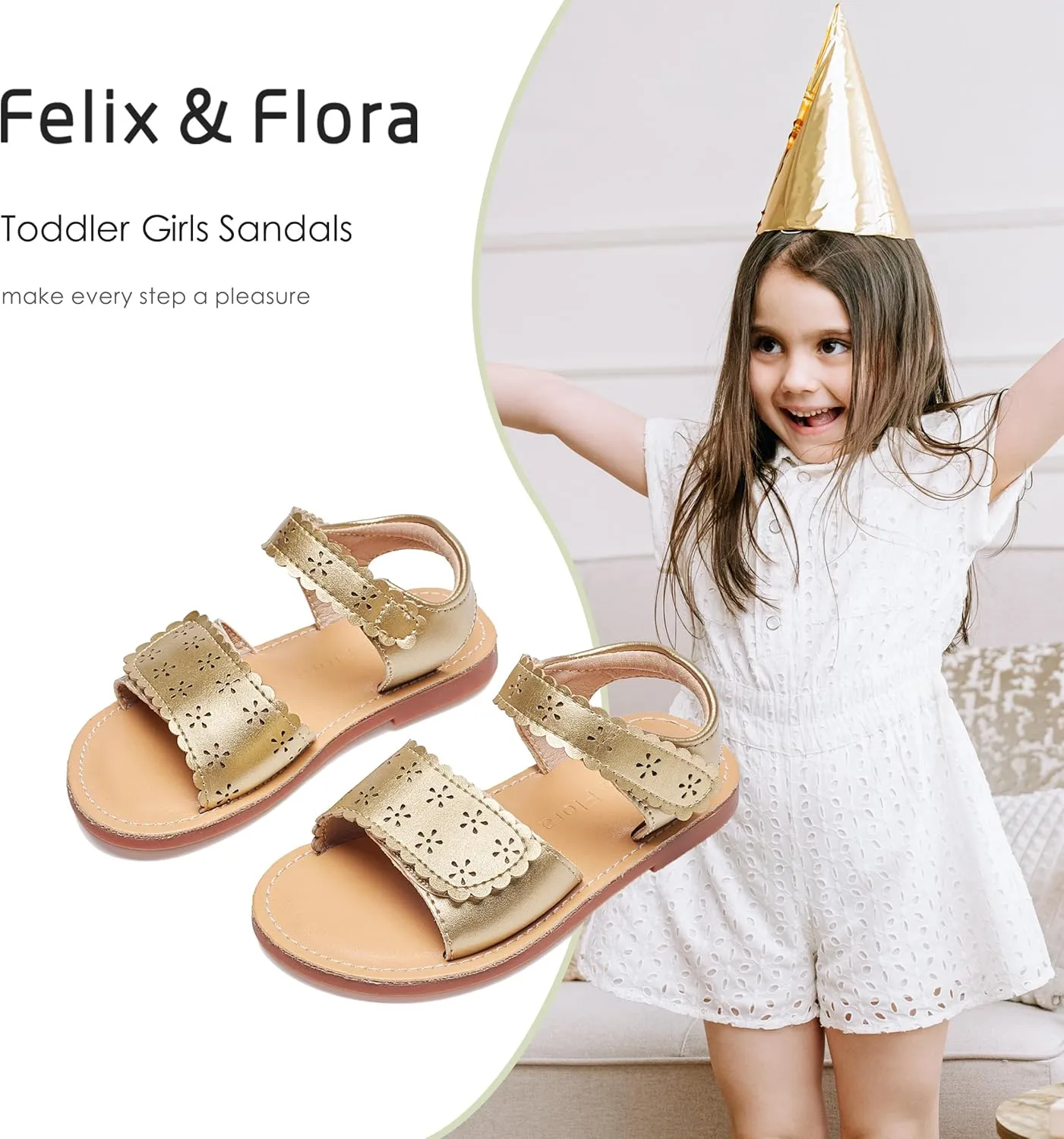 Felix & Flora Toddler Girl Sandals -Flower Girl Dress Shoes Open Toe Little Kid Summer Flats