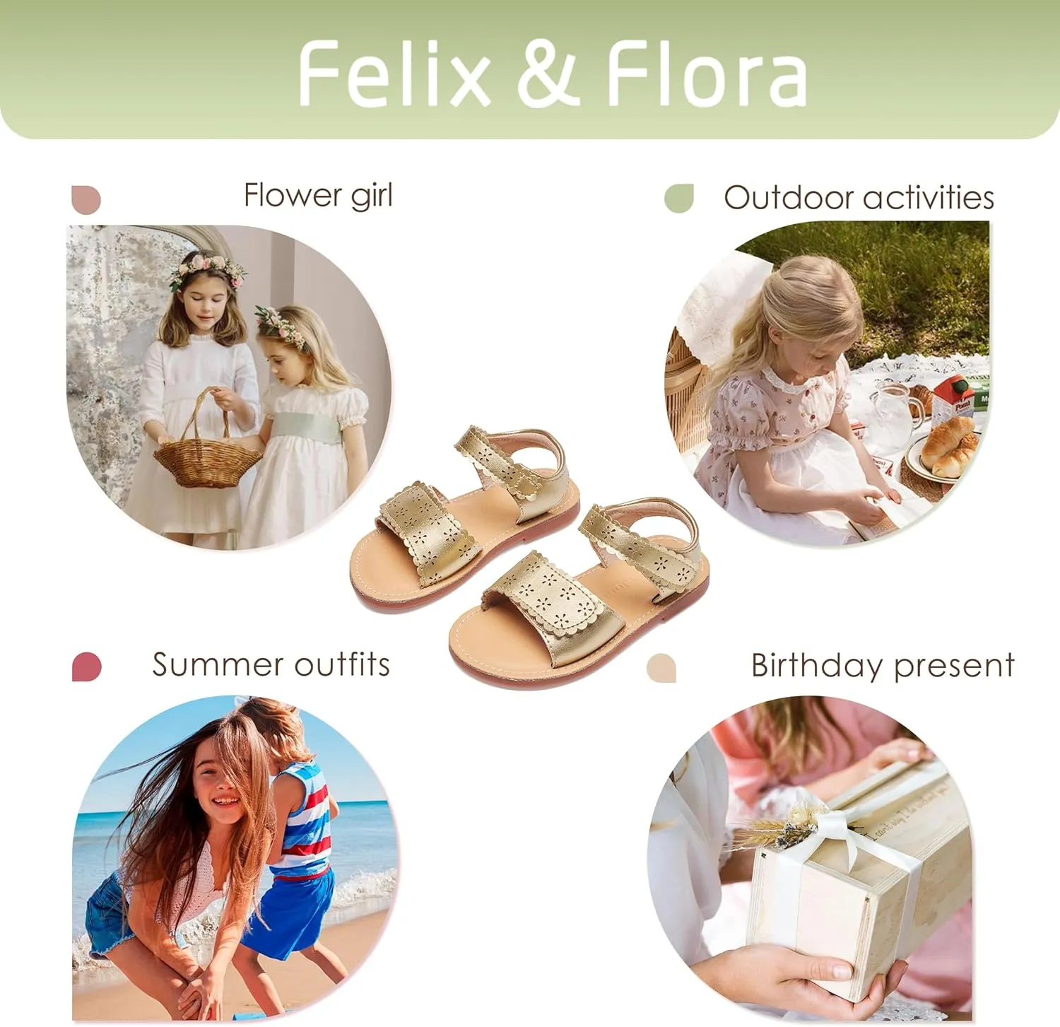 Felix & Flora Toddler Girl Sandals -Flower Girl Dress Shoes Open Toe Little Kid Summer Flats
