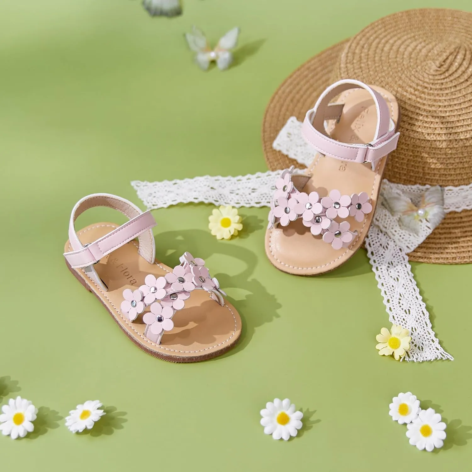 Felix & Flora Toddler Girl Sandals -Flower Girl Dress Shoes Open Toe Little Kid Summer Flats
