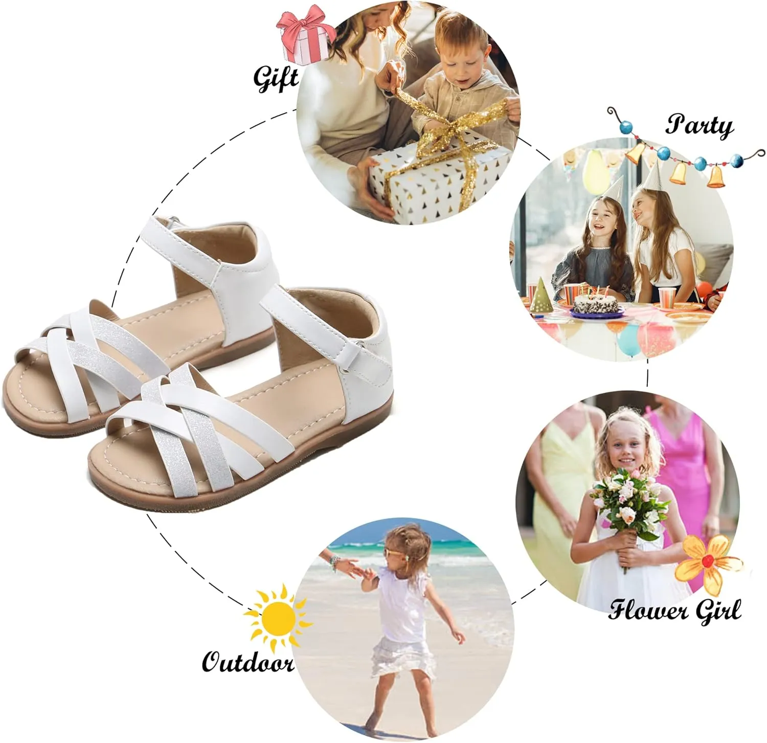 Felix & Flora Toddler Girl Sandals - Flower Girl Dress Shoes Open Toe Little Kid Summer Flats