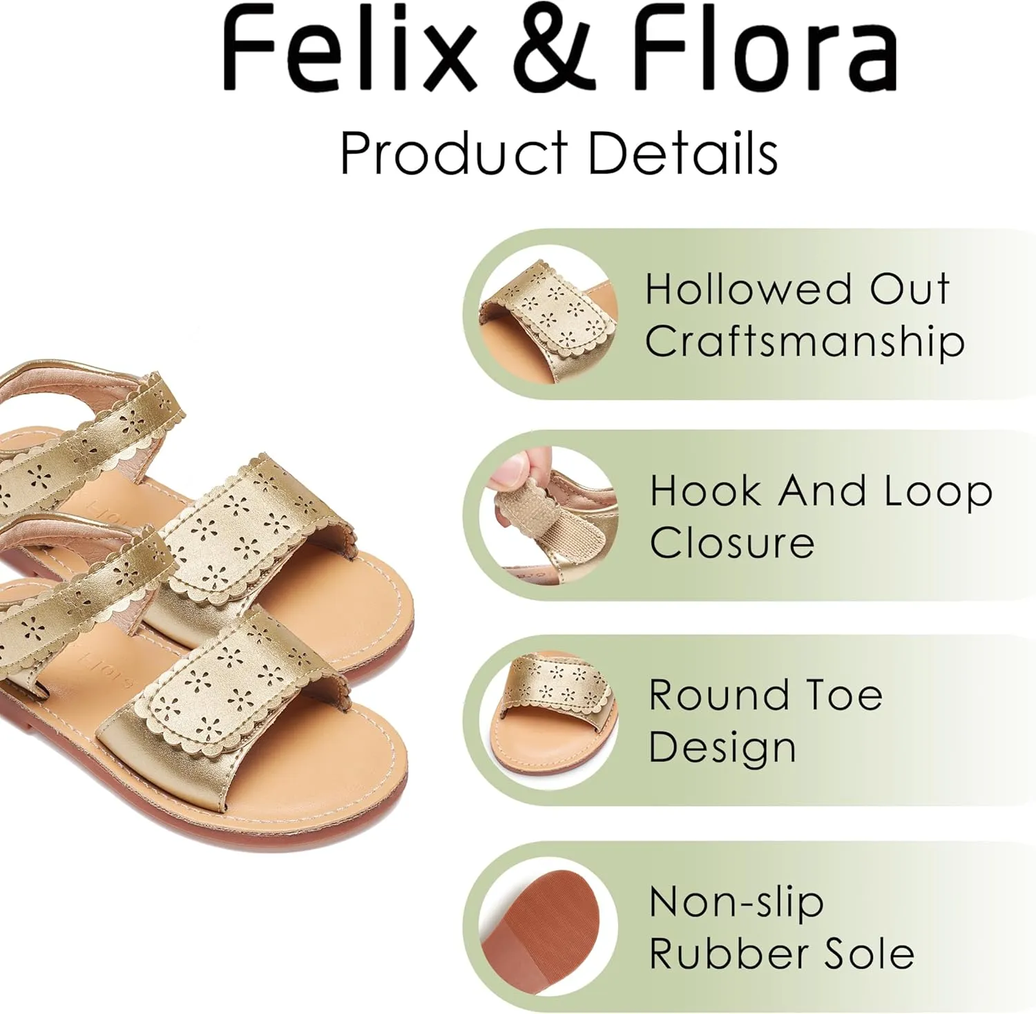 Felix & Flora Toddler Girl Sandals -Flower Girl Dress Shoes Open Toe Little Kid Summer Flats