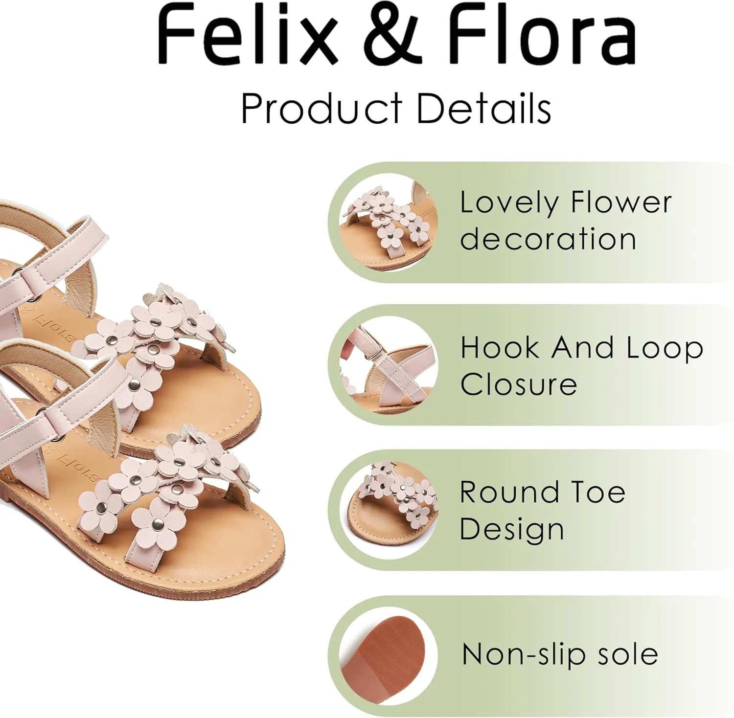 Felix & Flora Toddler Girl Sandals -Flower Girl Dress Shoes Open Toe Little Kid Summer Flats