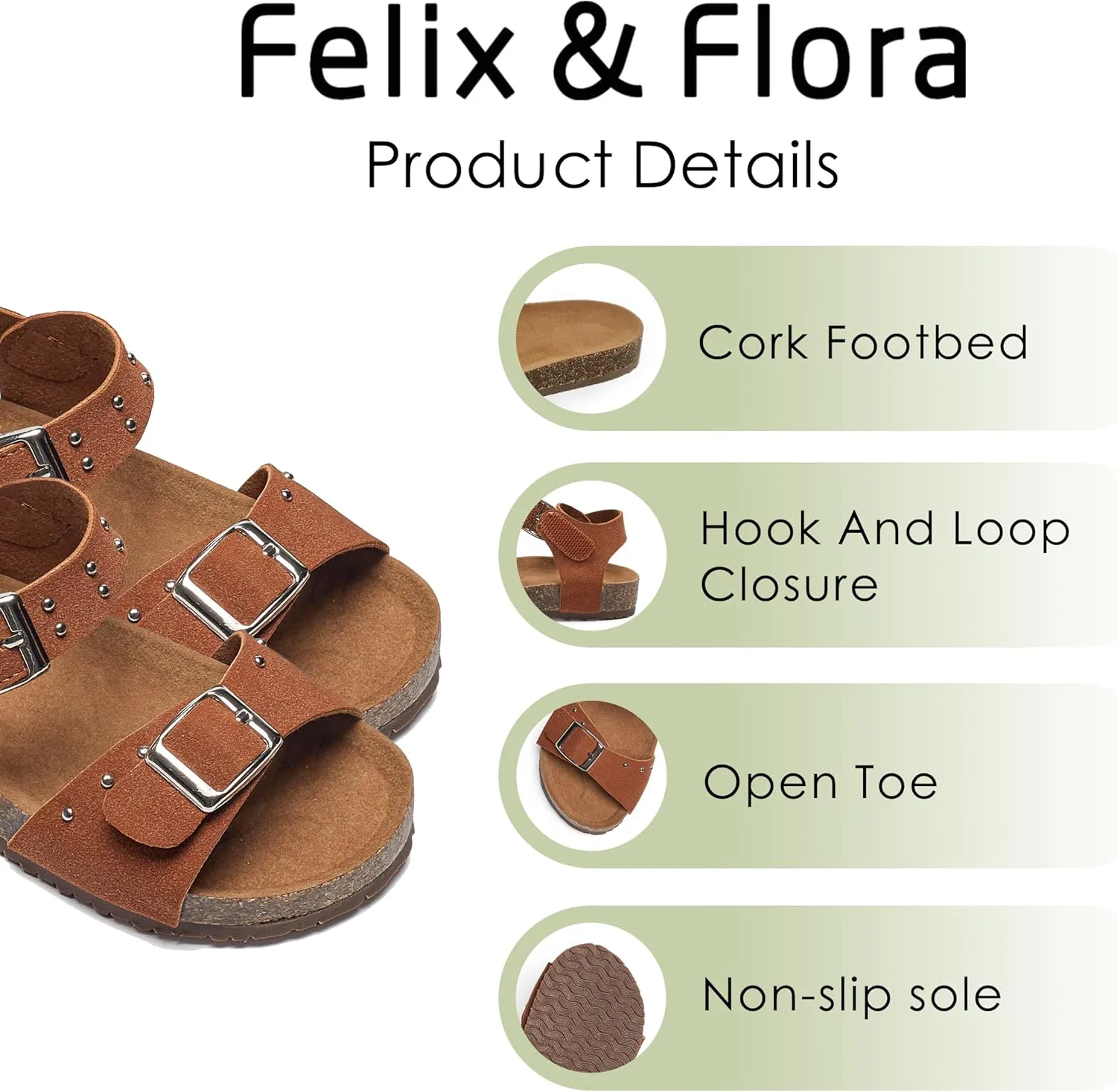 Felix & Flora Toddler Girls Sandals Flower Girl Cork Footbed Open Toe Comfort Princess Summer Flat Shoes