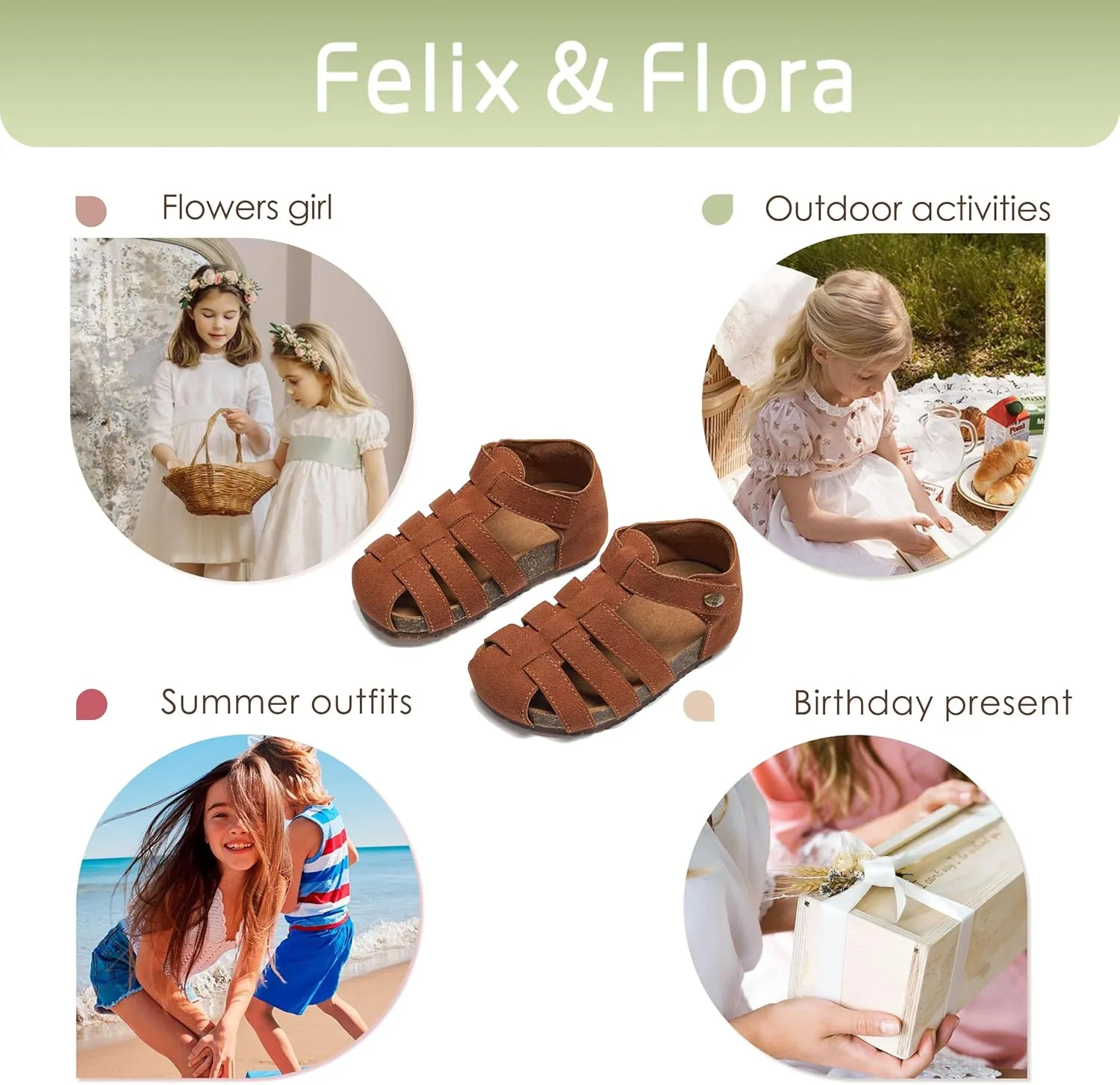 Felix & Flora Toddler Girls Sandals Flower Girl Shoes Soft Rubber Princess Summer Flat Shoes
