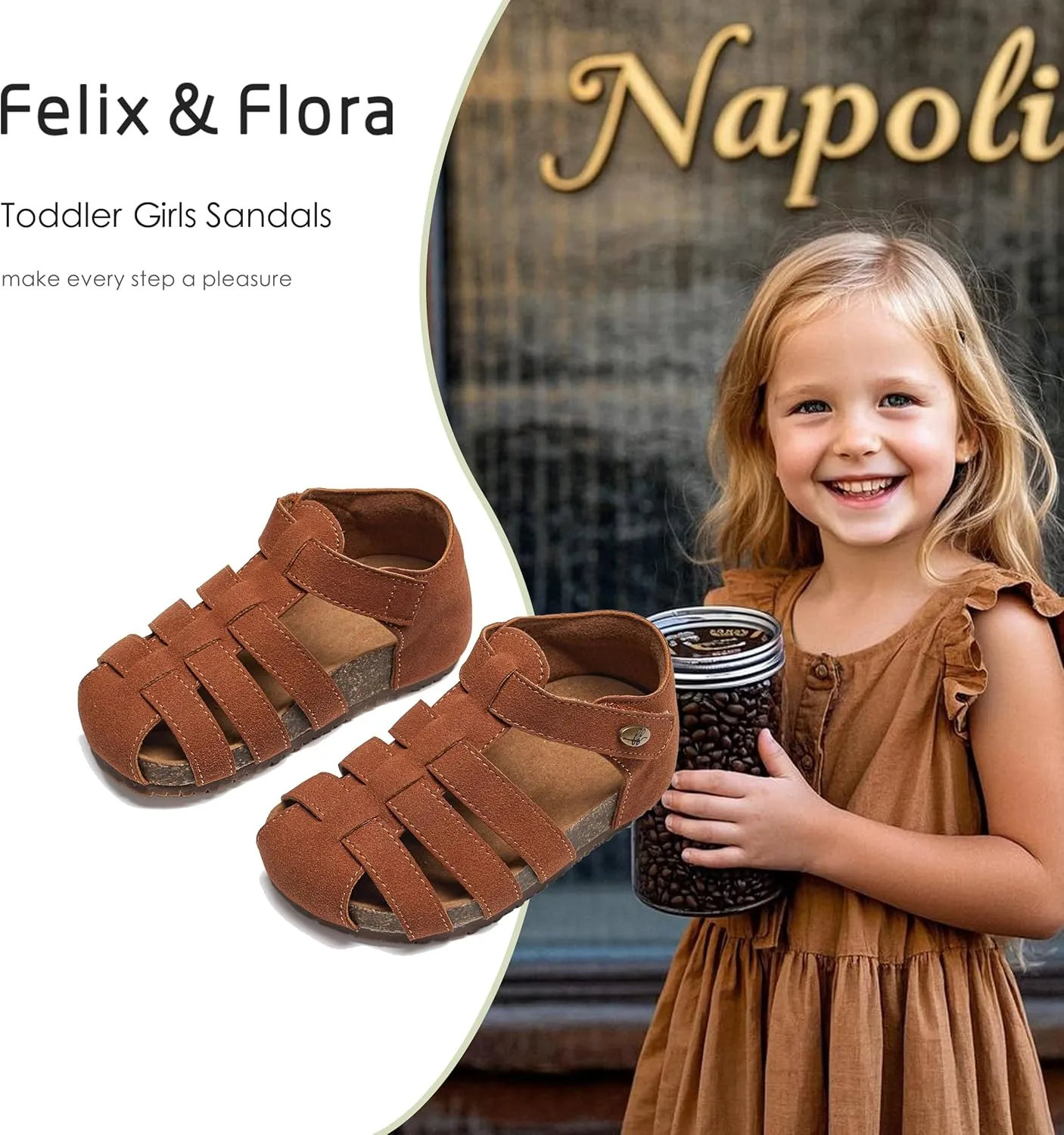 Felix & Flora Toddler Girls Sandals Flower Girl Shoes Soft Rubber Princess Summer Flat Shoes