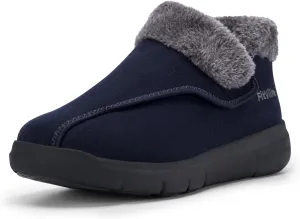 FitVille Men's Wide Snow Boots, Lightweight Winter Boots Slippers Warm Slip-on Diabetic Boots with Adjustable Closures, Comfortable Lymphedema Shoes for Swollen Feet