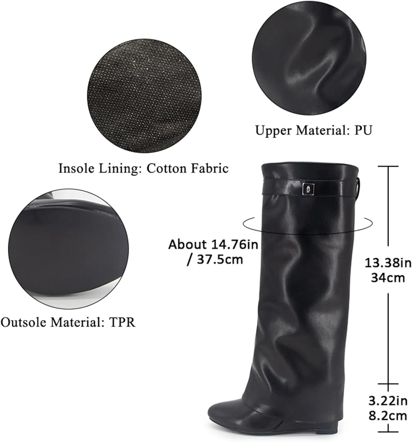 Fold Over Boots Women's Knee high Shark Boots Pointed Toe Wedge Heel Flat Shoes For Fall Winter Dress Boots