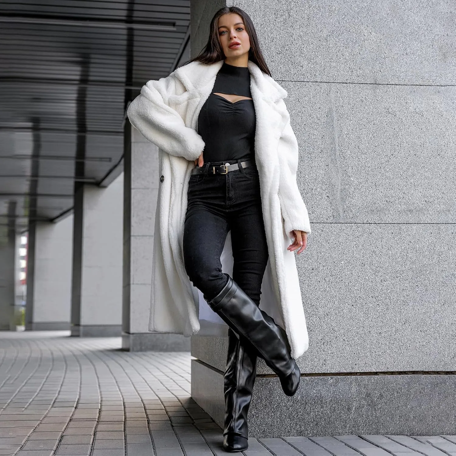 Fold Over Boots Women's Knee high Shark Boots Pointed Toe Wedge Heel Flat Shoes For Fall Winter Dress Boots
