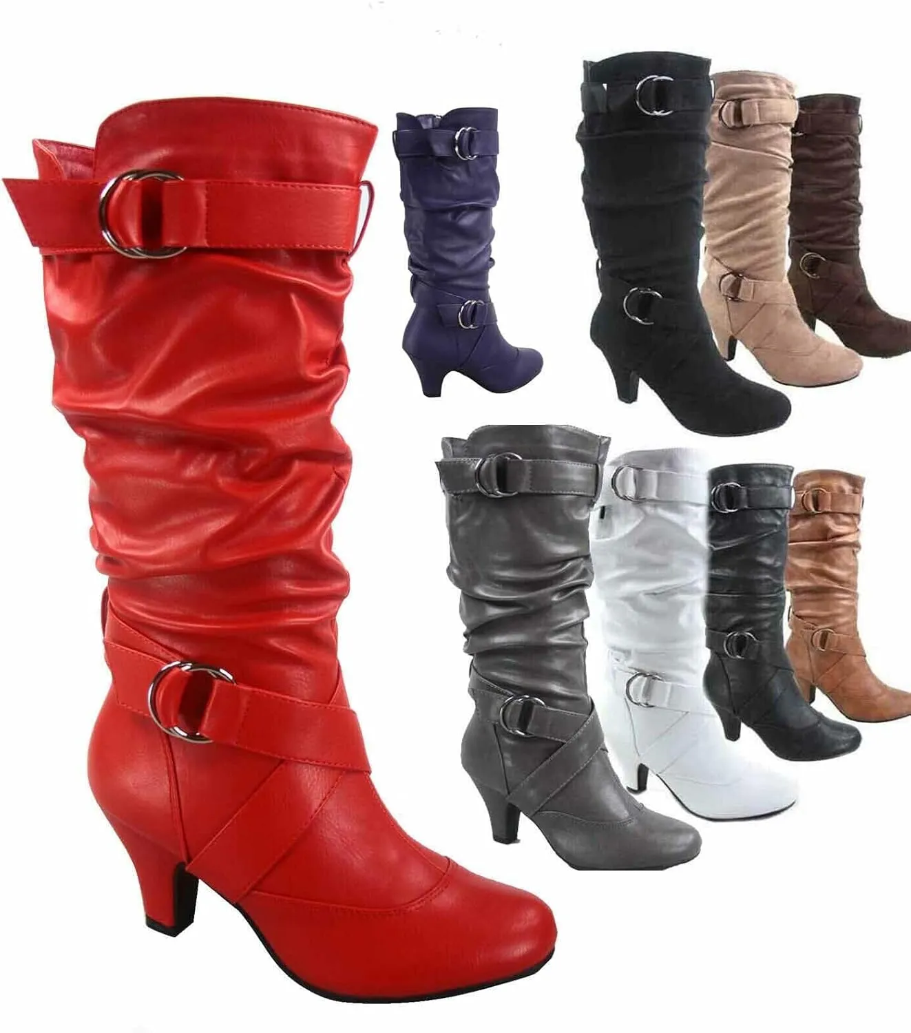 Forever Link Maggie-39 Women's Fashion Low Heel Zipper Slouchy Mid-Calf Boots Shoes