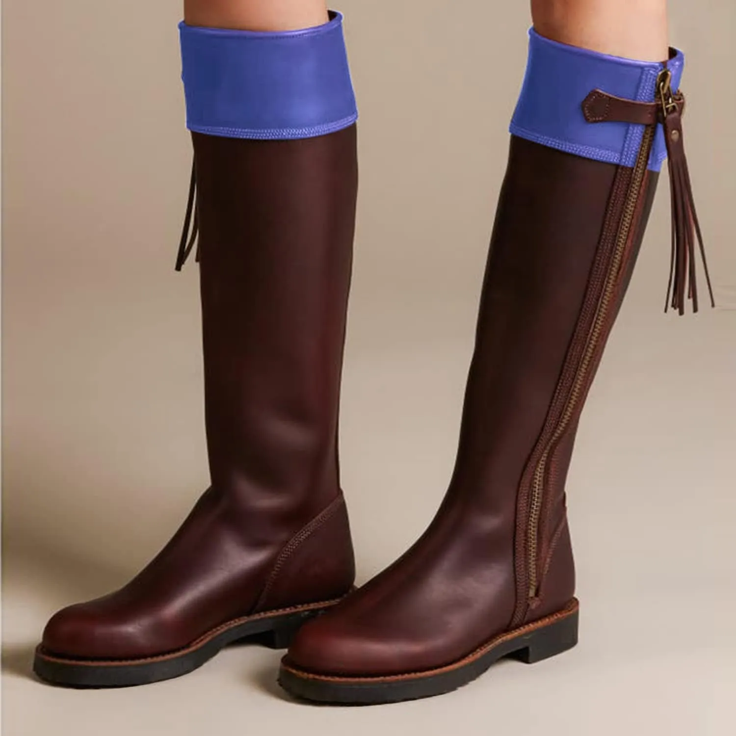 FOWT Women Cowboy Knee High Boots Low Chunky Heel Fringed Knee Boots Round Toe Side Zipper Buckle Boots, Tassel Western Riding Boots Casual or Dress up, Size 4-16