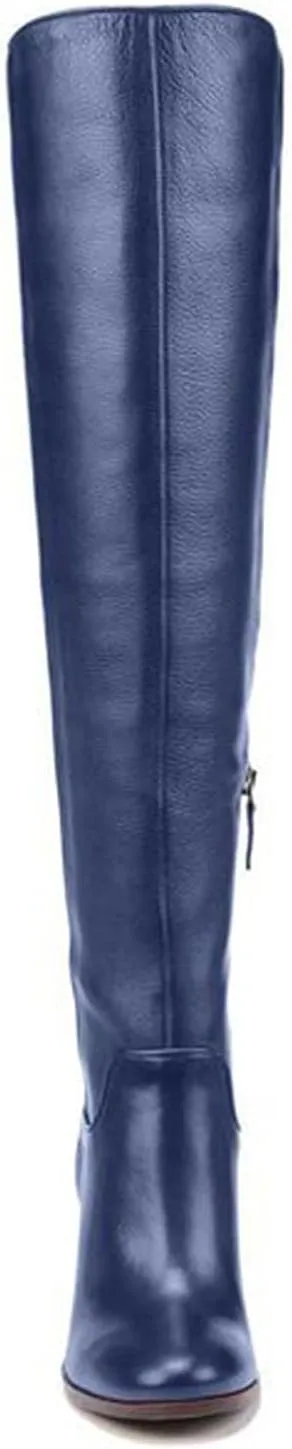 FOWT Women Round Toe High Chunky Heel Knee Boots Solid Color Smooth Leather Side Zipper Long Booties Classic Autumn Winter Warm Unisex Knee-High Shoes for Office School Party 4-16 US Size