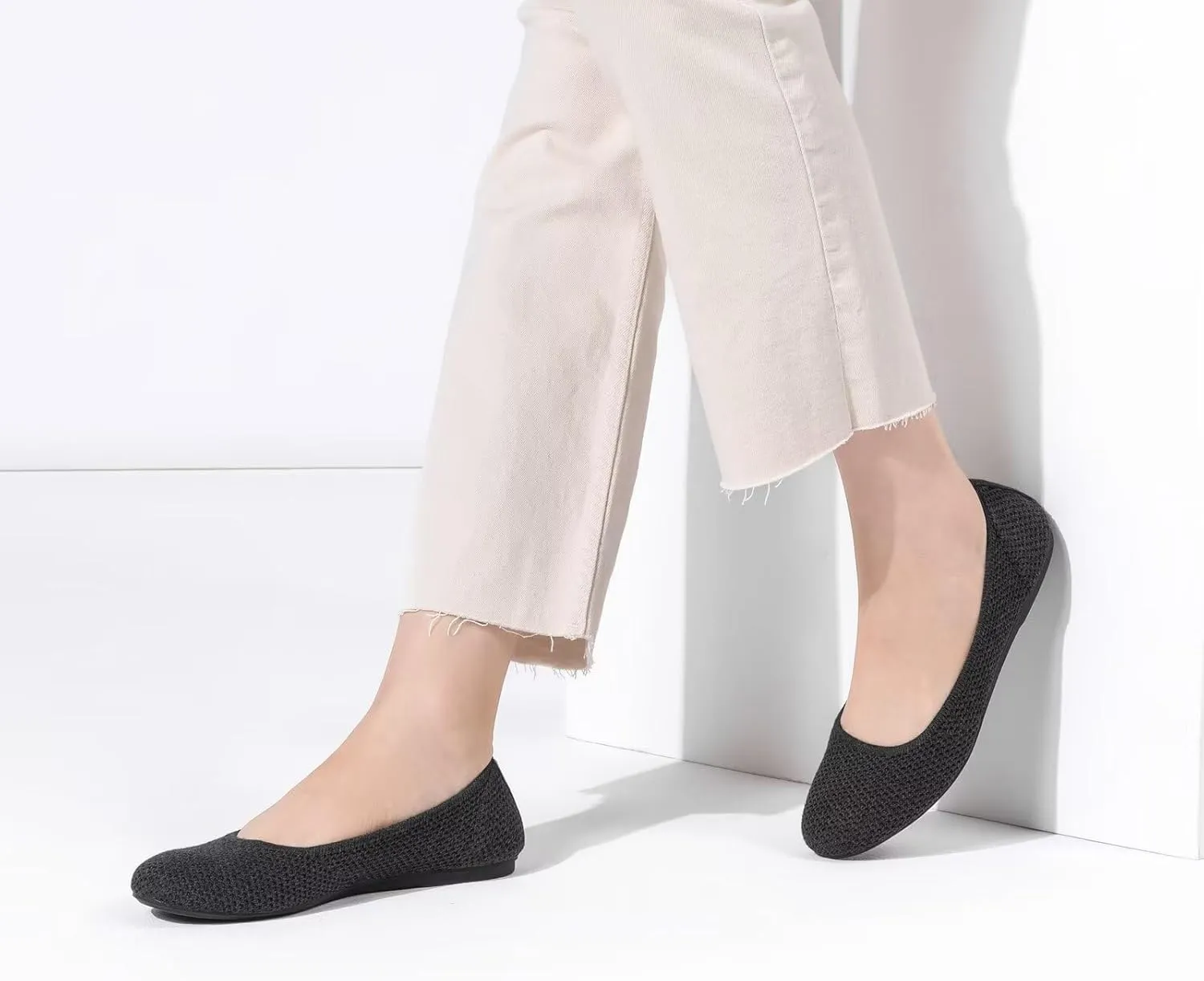 Frank Mully Women’s Ballet Flat Shoes Knit Dress Shoes Round Toe Slip On Ballerina Flats for Woman Low Wedge Comfort Soft
