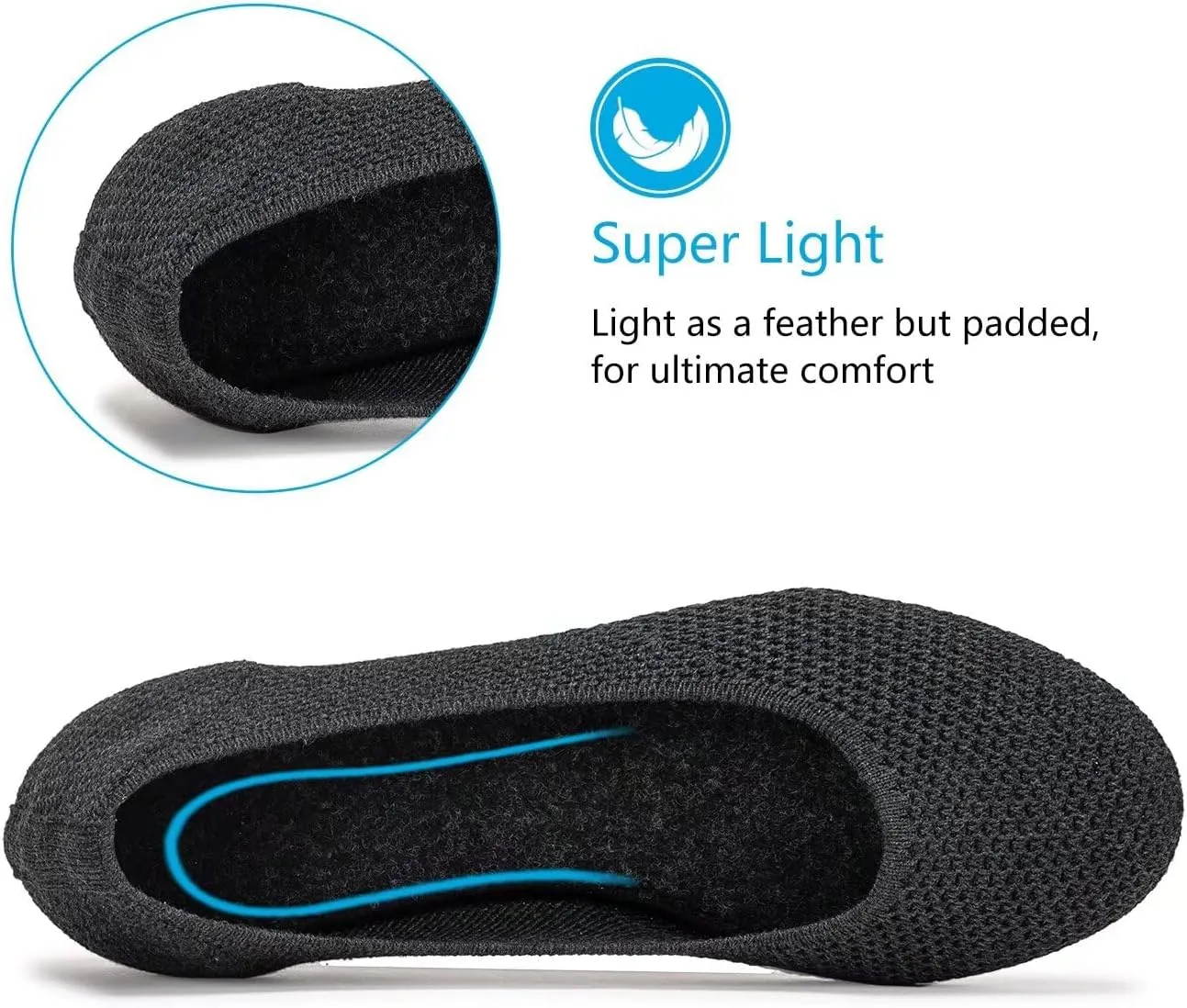 Frank Mully Women’s Ballet Flat Shoes Knit Dress Shoes Round Toe Slip On Ballerina Flats for Woman Low Wedge Comfort Soft