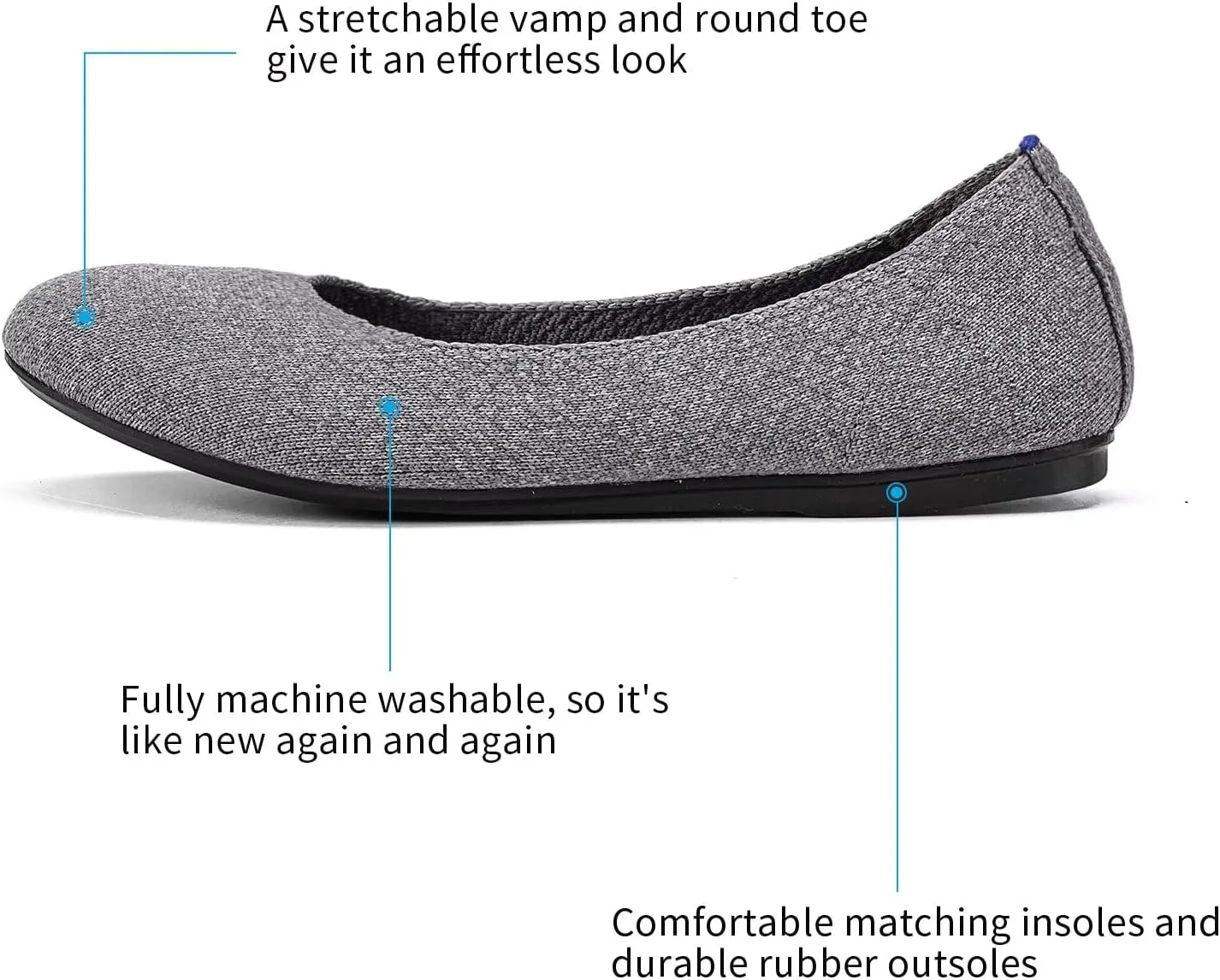Frank Mully Women’s Ballet Flat Shoes Knit Dress Shoes Round Toe Slip On Ballerina Flats for Woman Low Wedge Comfort Soft