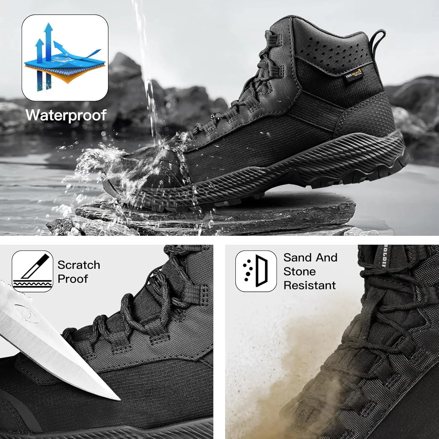 FREE SOLDIER Men's Tactical Hiking Boots Breathable Desert Boots Lightweight Work Military Boots