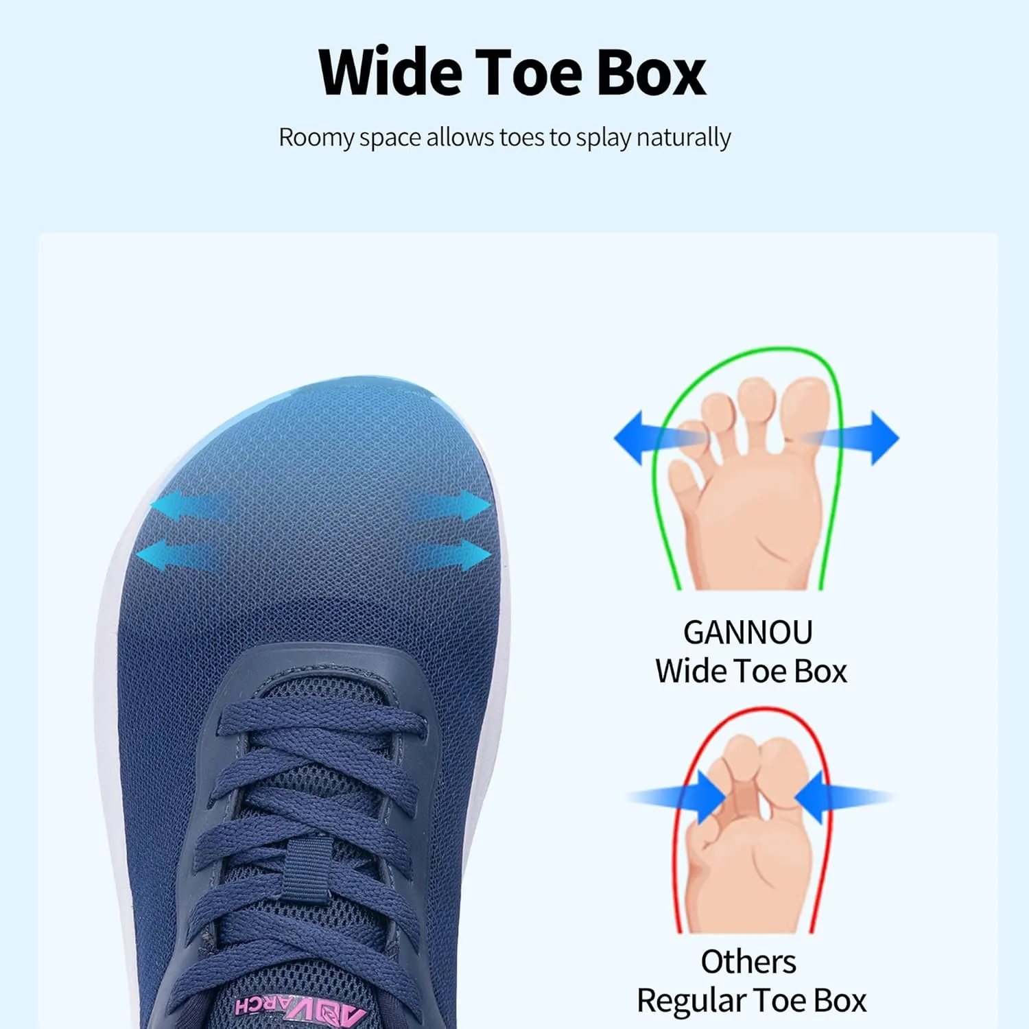 GANNOU Wide Toe Box Walking Shoes Arch Support Plantar Fasciitis Sneakers Orthotic Tennis Shoes