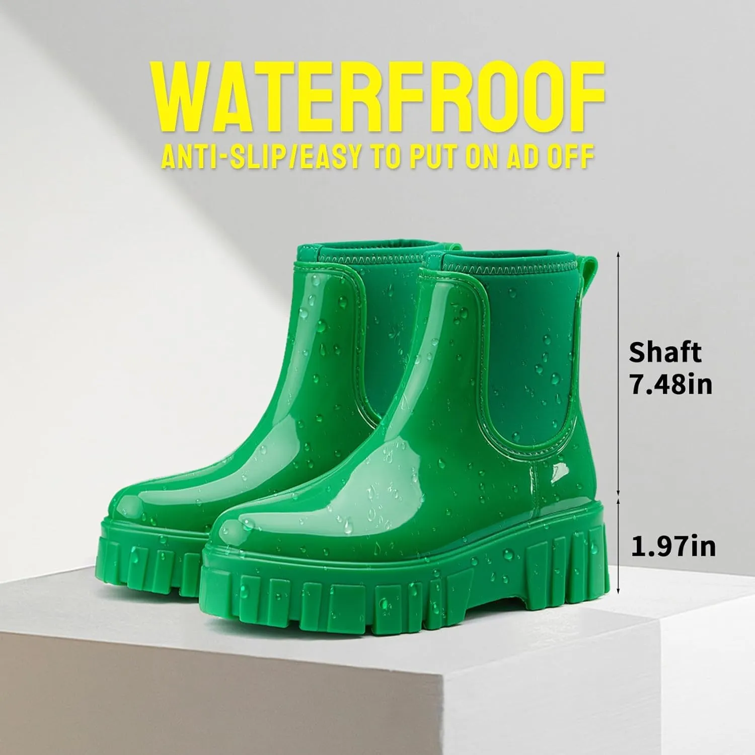 Gets Womens Rain Boots, Waterproof Platform Rubber Chelsea Rainboots, Comfortable Short Shoes Ankle Garden Boots for Outdoor Work