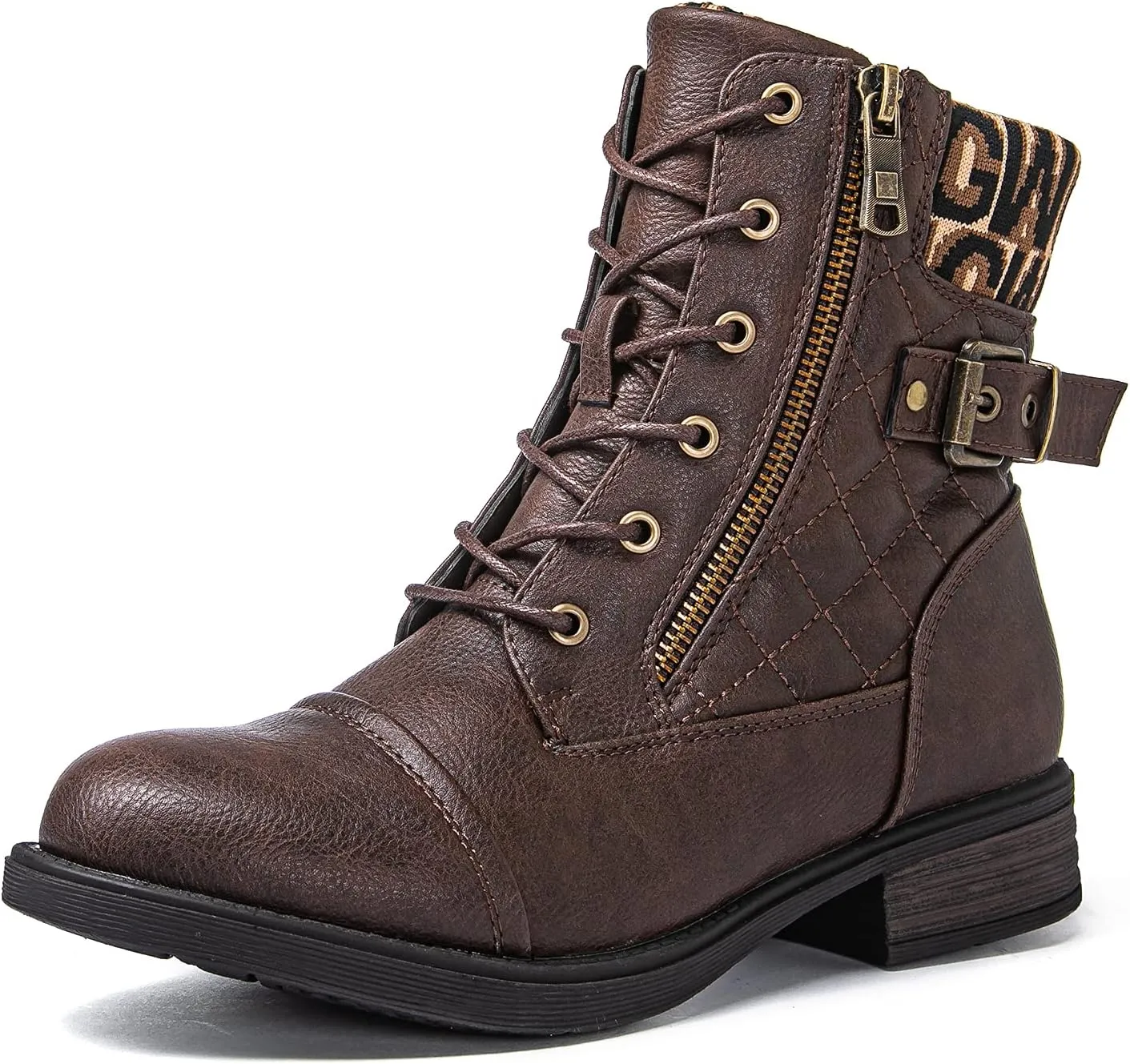 GLOBALWIN Women's Combat Boots Lace Up Boots For Women Ankle Booties With Low Heel Fashion Dressy Short Boots