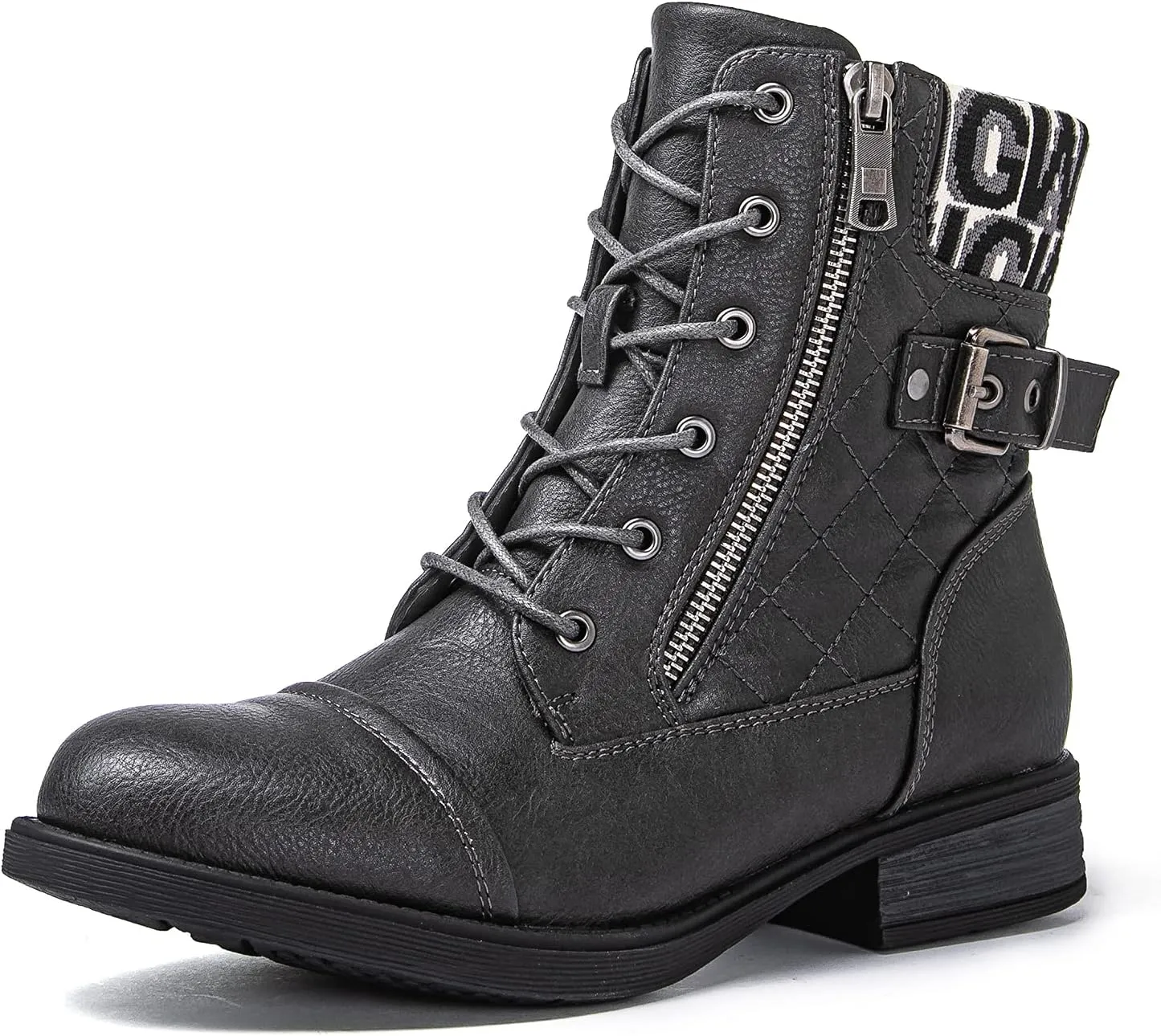 GLOBALWIN Women's Combat Boots Lace Up Boots For Women Ankle Booties With Low Heel Fashion Dressy Short Boots