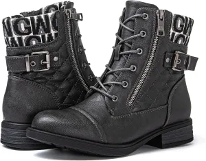GLOBALWIN Women's Combat Boots Lace Up Boots For Women Ankle Booties With Low Heel Fashion Dressy Short Boots