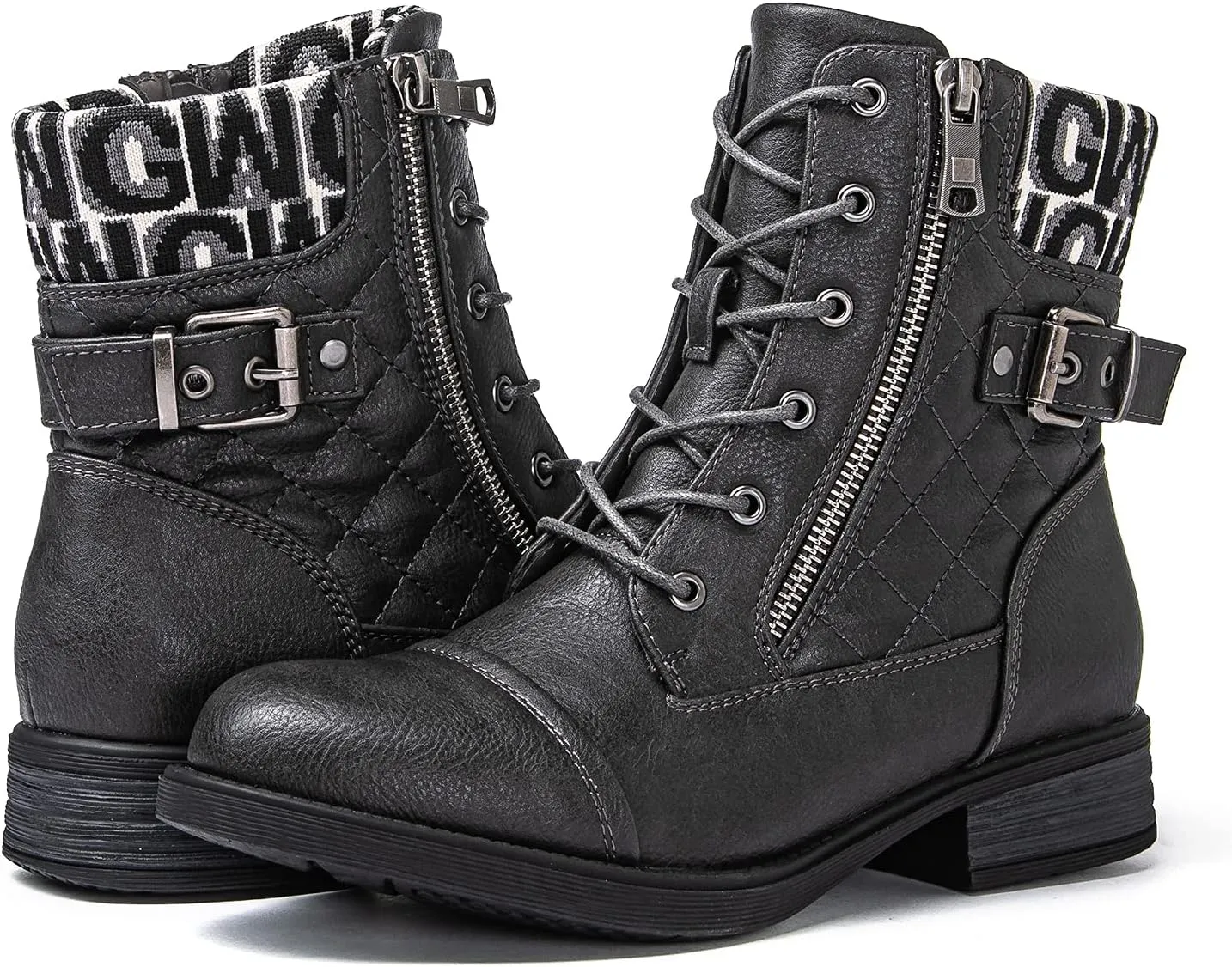 GLOBALWIN Women's Combat Boots Lace Up Boots For Women Ankle Booties With Low Heel Fashion Dressy Short Boots