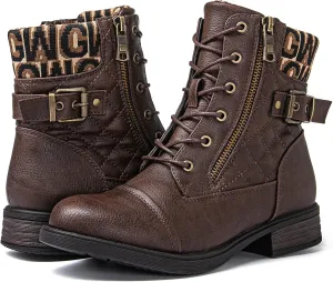 GLOBALWIN Women's Combat Boots Lace Up Boots For Women Ankle Booties With Low Heel Fashion Dressy Short Boots